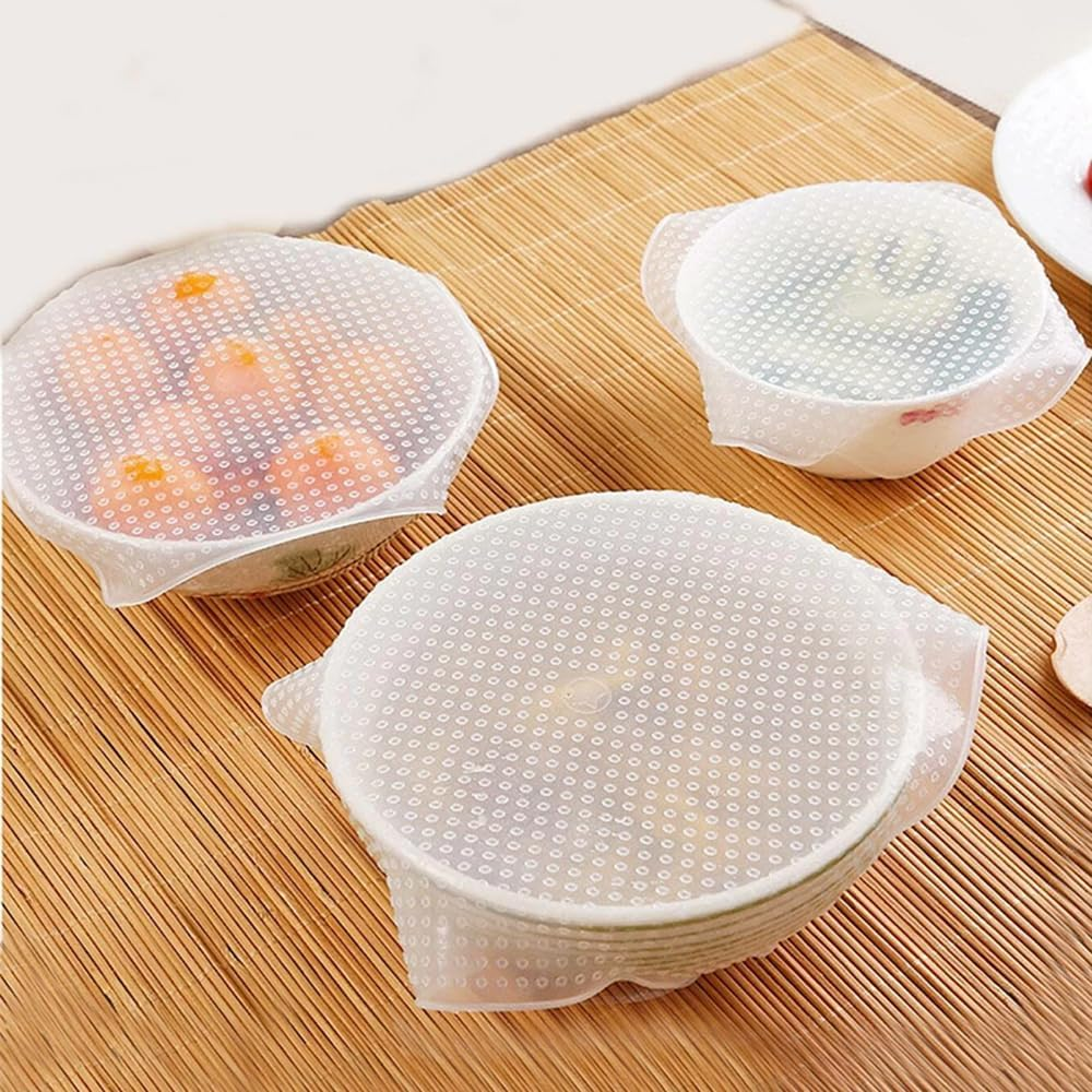 4X Reusable Silicone Bowl Wraps Kitchen Cover Food Stretch Lid Set image number 2