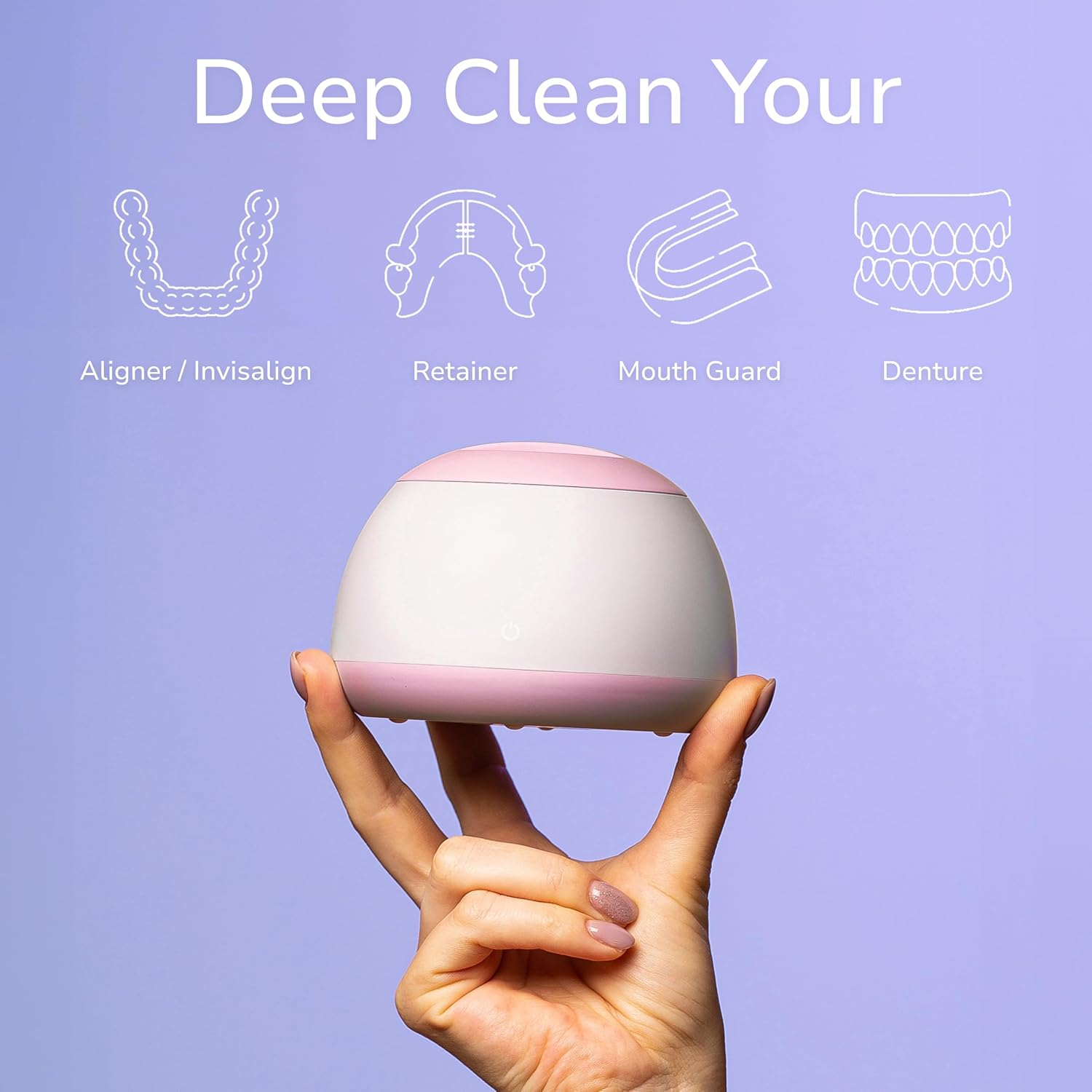 Dental Pod | Rose Pink | Retainer Cleaner | Dentures Cleaner | Ultrasonic Cleaning Machine for Dentures, Aligner, Retainer, Mouth Guard | Zima Dental image number 3
