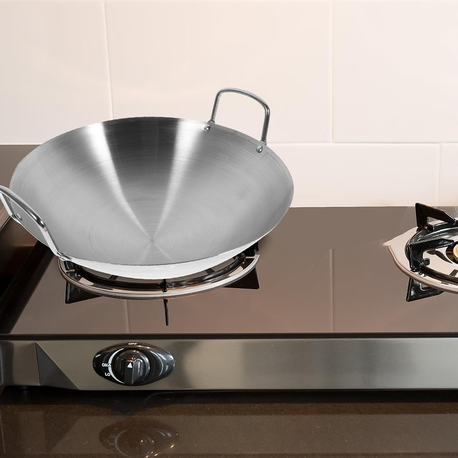 Operitacx Stainless Steel Wok 12 Inch round Bottom Frying Pan Large Capacity Saute Pan for Gas Stove Kitchen Cooking Stainless Wok image number 2