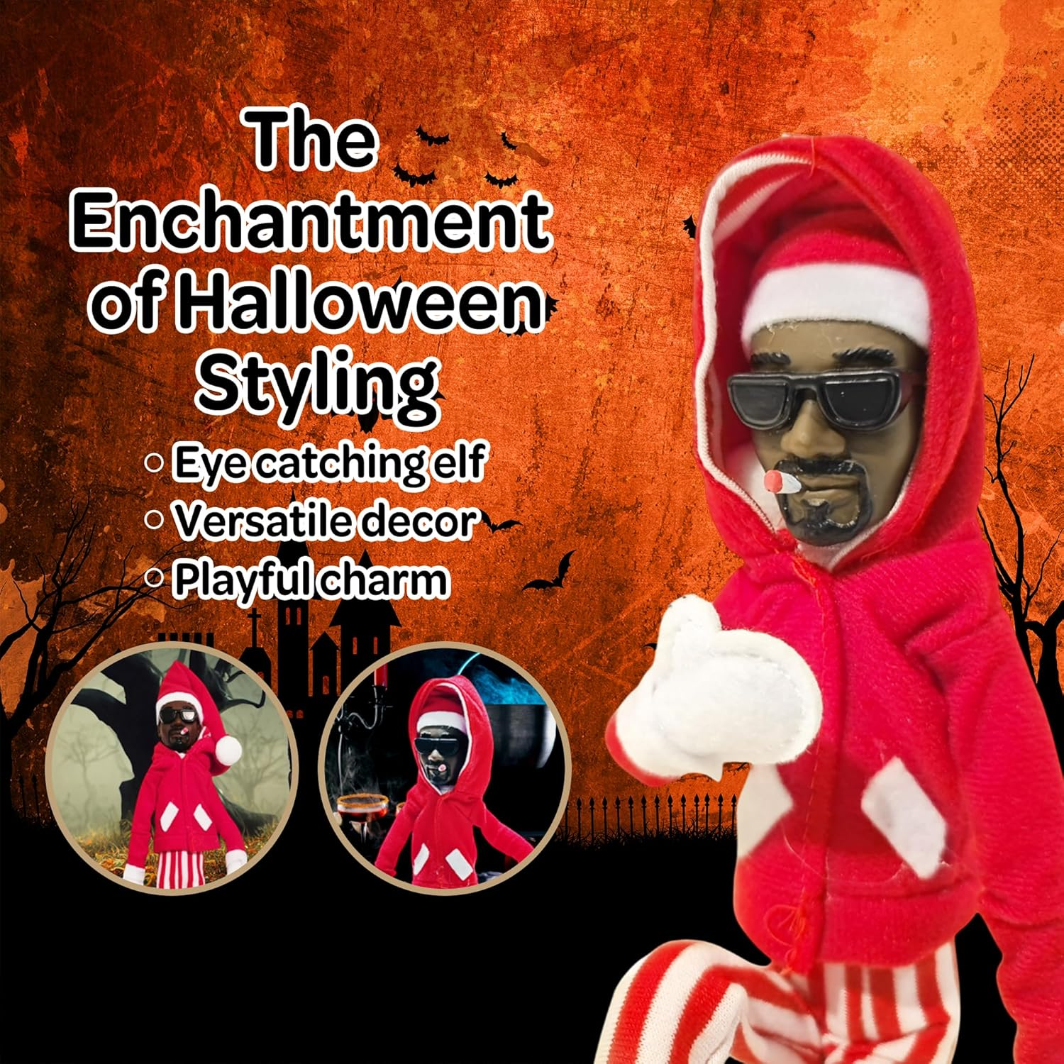 Snoop on a Stoop Elf Rapper Christmas Decoration, Handmade Hip Hop Ornament Plush for Holiday Home Garden Party Decor (Red) image number 2