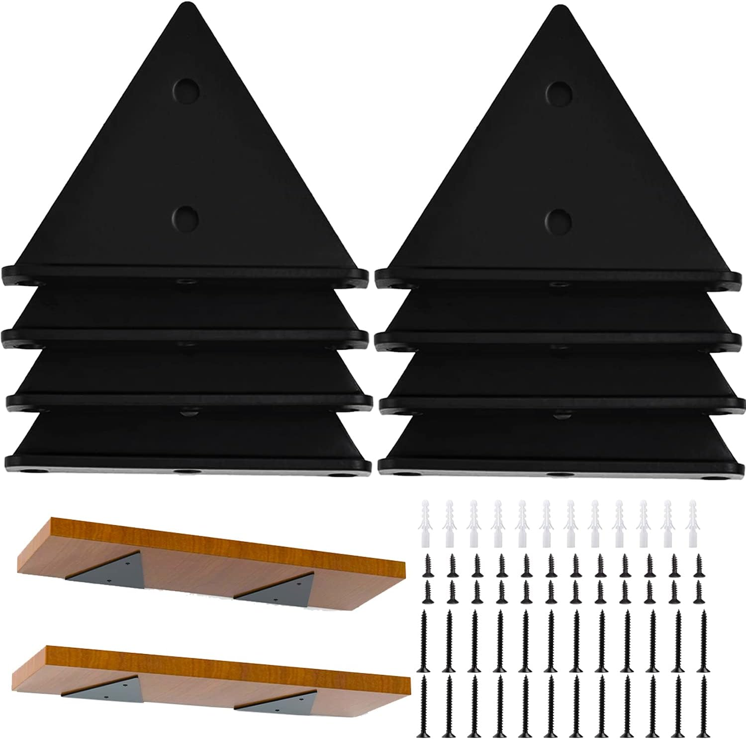 Halyuhn Floating Shelf Bracket 8 Pcs for Floating Wood Shelves, 4 X 3 Inches Black Floating Shelves Brackets with 2 Inches Anchor Screws, Shelf Brackets Set for Wood Shelf, Floating Shelf Hardware