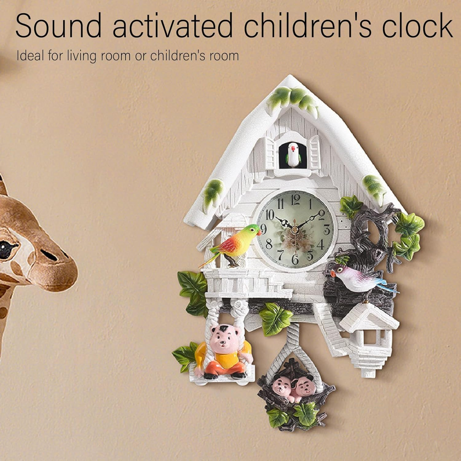 Omabeta 1PCS Vintage Cuckoo Clock with Whole Time Chiming, Classic Tree House Wall Clock for Kids Bedroom Living Room, 27X9X40Cm/10.6X3.5X15.7In,Powered by 5X1.5V AA Battery (Shipped without Battery) image number 2