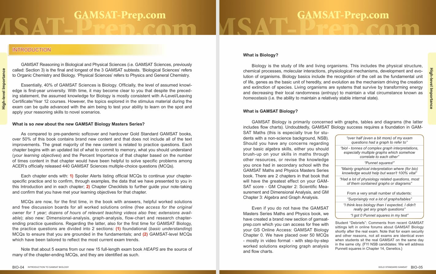 2025-2026 Masters Series GAMSAT Biology Preparation by Gold Standard GAMSAT