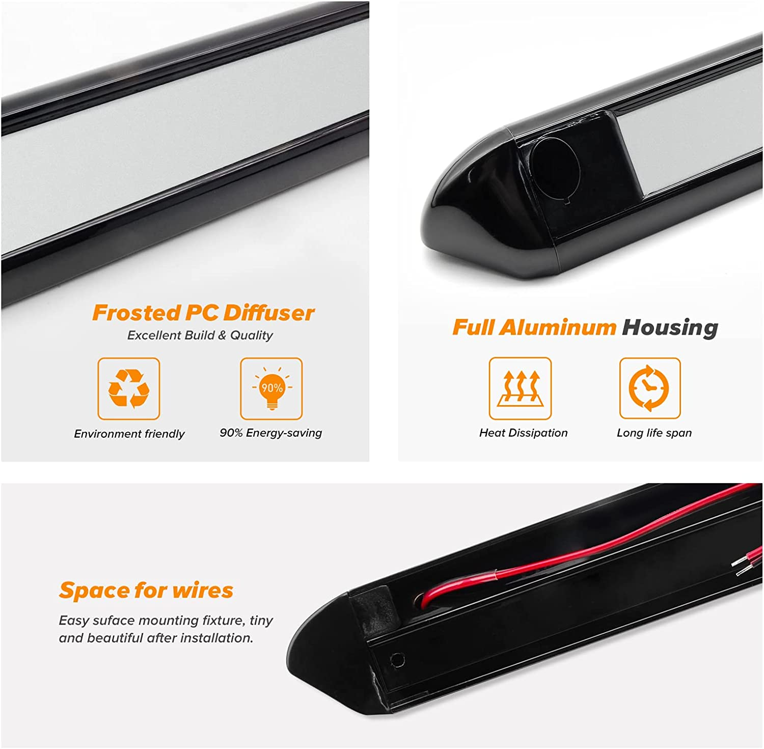 Dream Lighting 12V DC 250Mm Watreproof LED Awning Light Auto Camper Trailer Caravan Boat PC Cover Annex Wall Lamps 350 Lumens Black Shell Indoor Outdoor Camping Strip Lighting Cool White