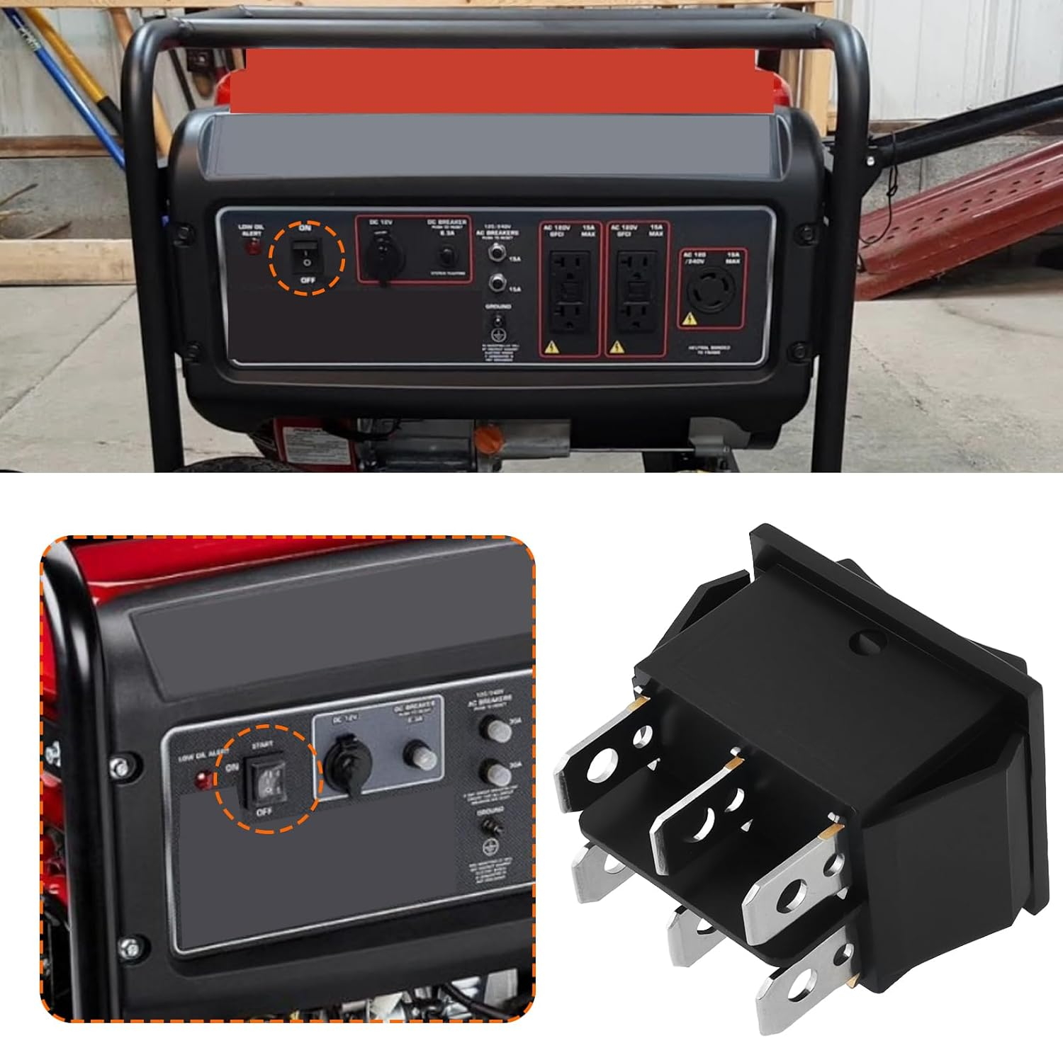 VGOL 2X 3-Position 6-Pin Start on off Switch Compatible with Harbor Freight Predator 7000/8750/9500 Watt 15A/250V 20A/125V image number 3