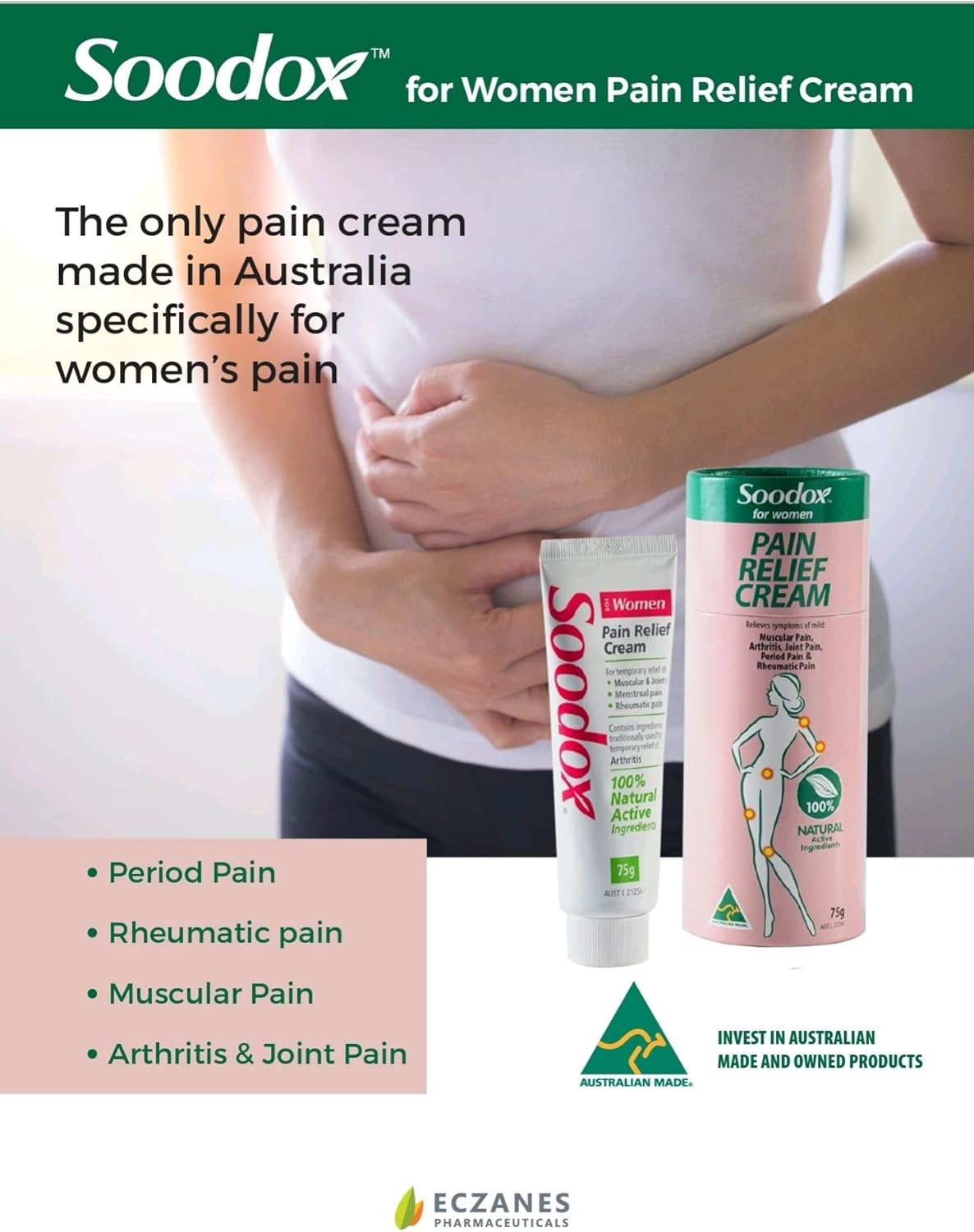Soodox for Women Pain Relief Cream - 100% Natural Active Ingredients and 100% Australian Made, 75G image number 2