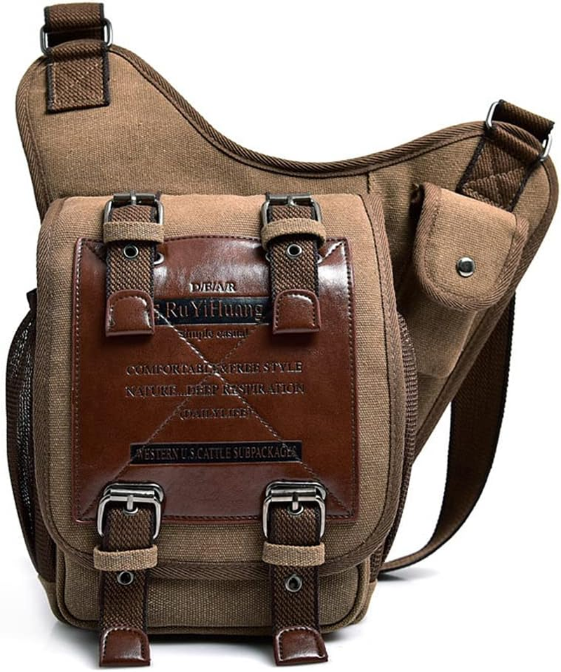 Messenger Bag for Men,Vintage Canvas Shoulder Waist Bag Chest Leather Patchwork Package image number 3