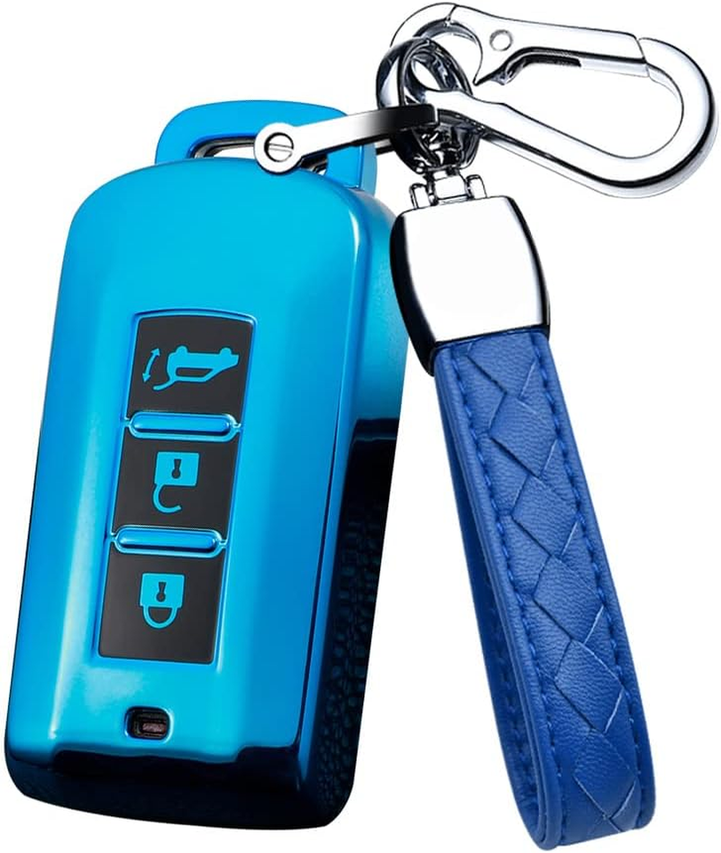 HIBEYO Key Fob Cover for Mitsubishi Outlander Sport Eclipse Cross ASX Mirage Fortis Car Accessoreis with Keychains 2022