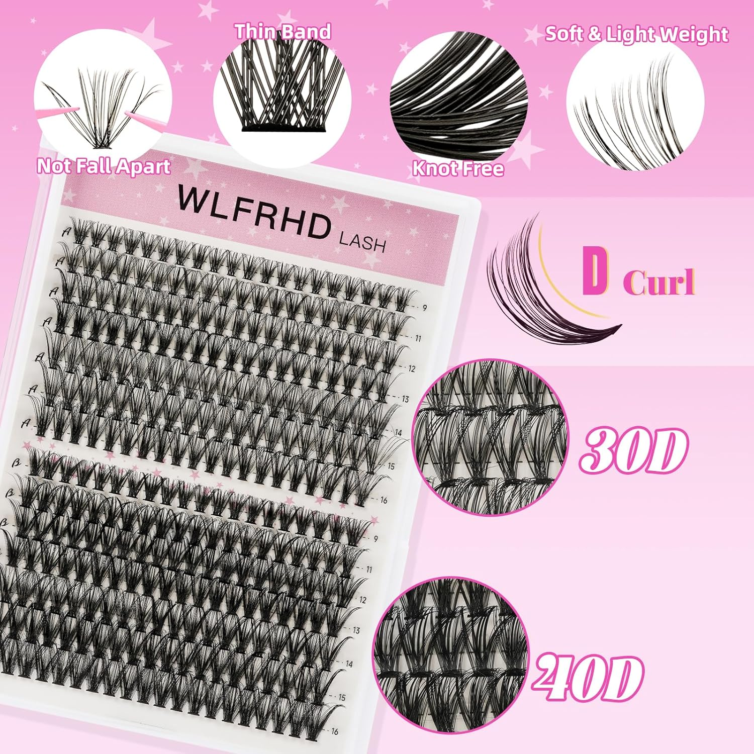WLFRHD Lash Clusters Kit Individual 280PCS Lashes Eyelash Clusters DIY Cluster Eyelashes Kit Natural Eyelash Extension Kit with Lash Bond and Seal, Eyelashes Remover and Tweezers(30D+40D-Mix9-16Mm Kit) image number 5