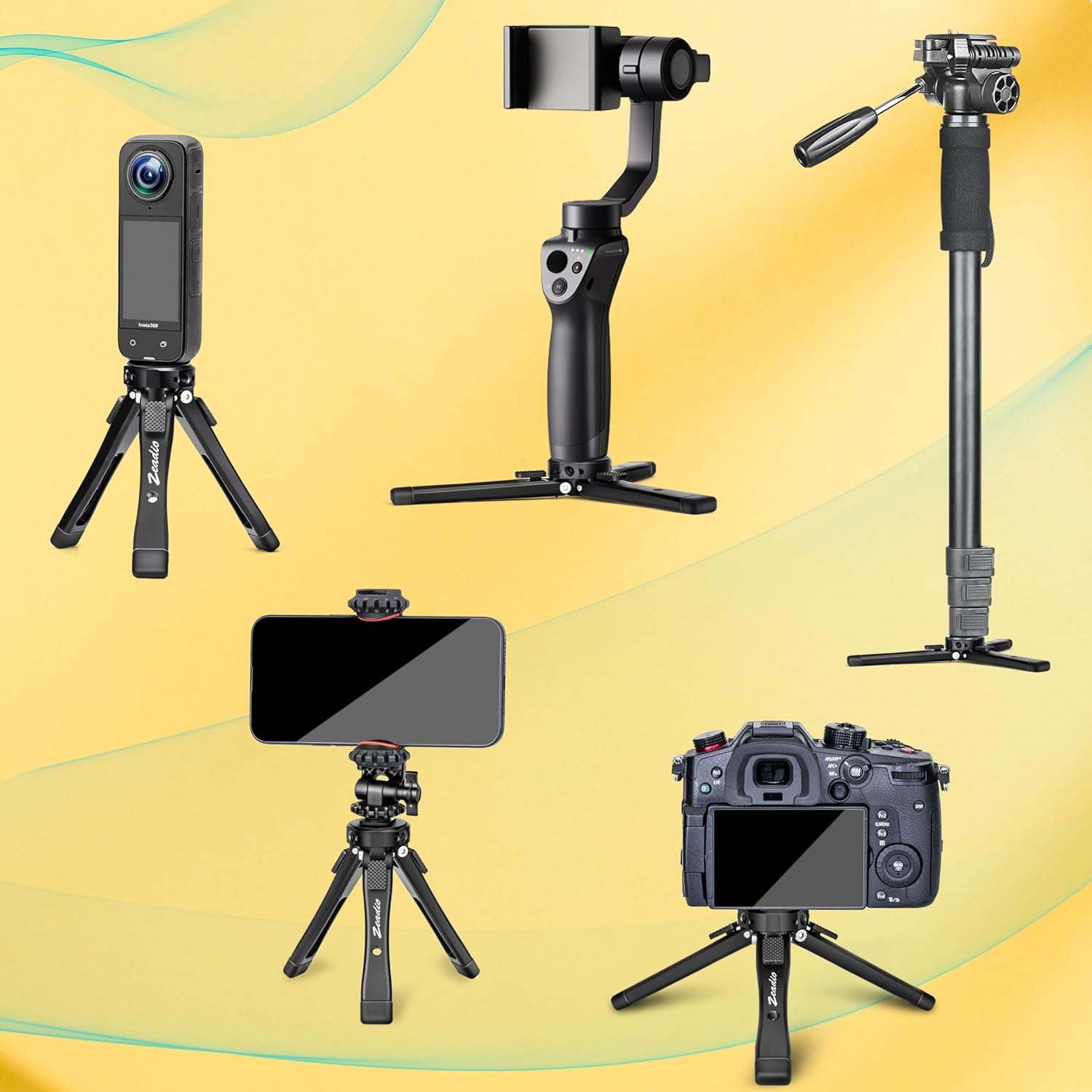 Zeadio Heavy Duty Mini Metal Tripod Stand - Universal Small Table Tripod for Camera, Gimbal, Action Cam, Camcorder, Microphone, LED Light, Etc(40Kg/88Lb Load) image number 6