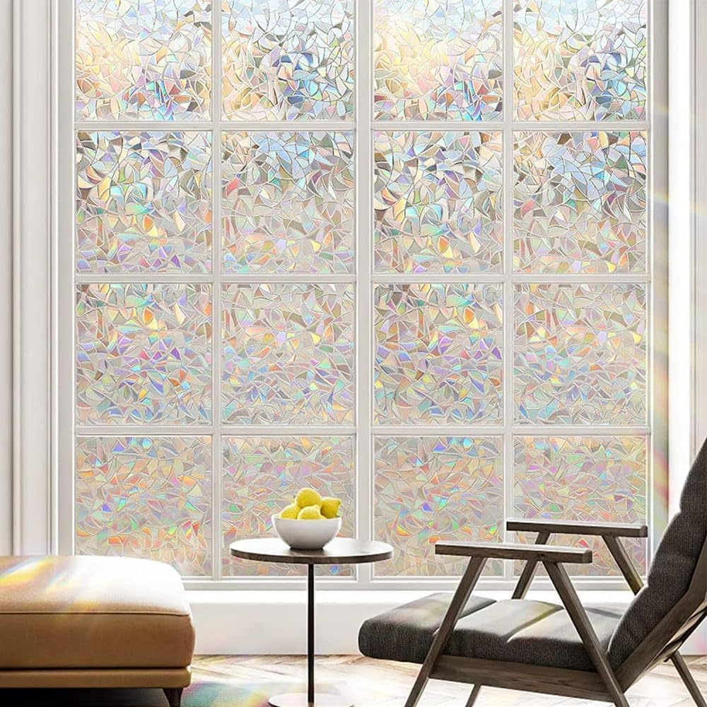 JZS Window Film of Privacy, Stained Glass Window Film, Rainbow Decorative Window Cling, Sun Blocking Static Cling Window Stickers, Room Home Decor Window Cover, Non-Adhesive,45 X 200Cm,Scale Style