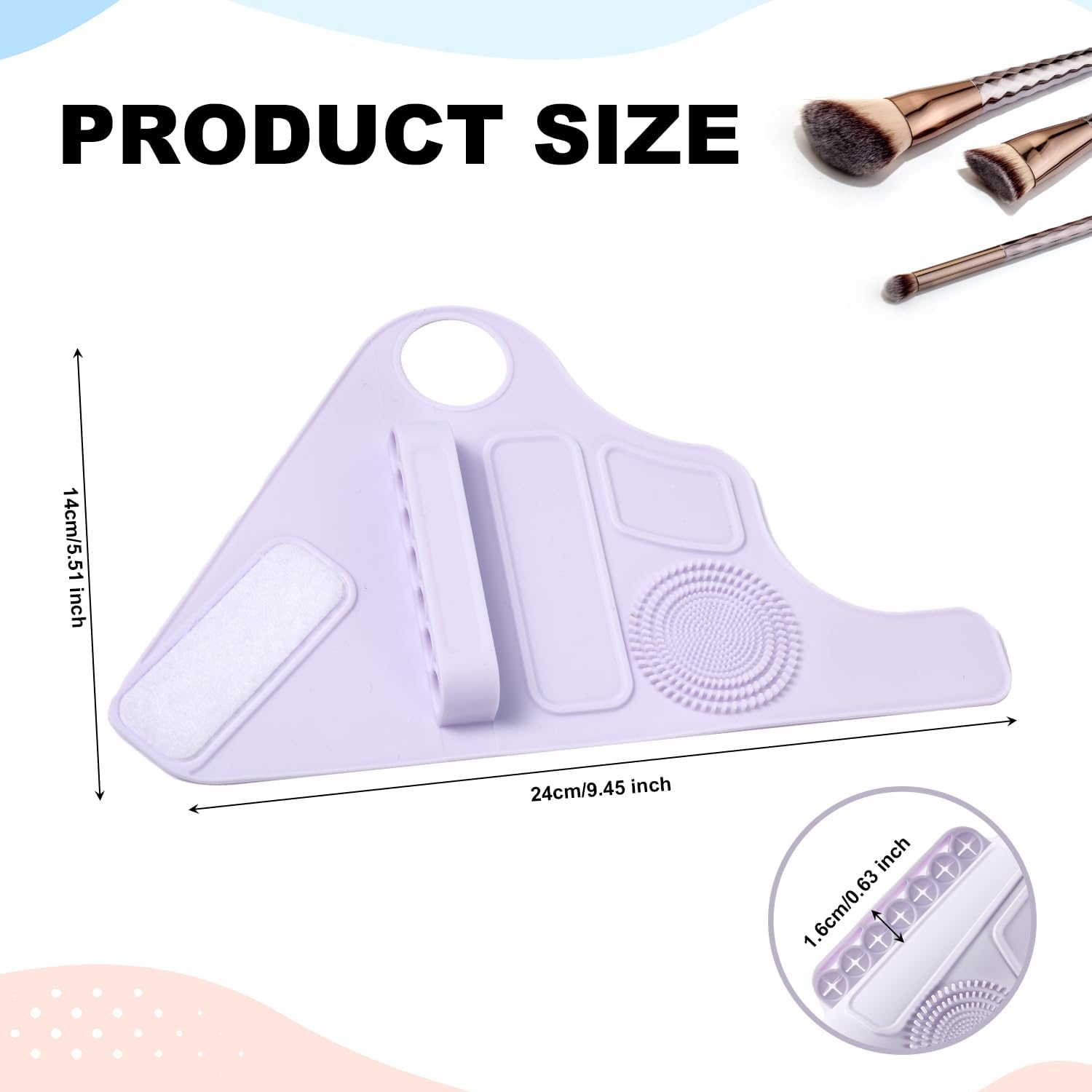 Makeup Brush Cleaner Mat, Irregular Silicone Makeup Brush Cleaner Portable Cleaning Tool for Brushes Powder Puffs Cleaner for Girls Women Makeup Lovers Gift, Partition Design (Purple) image number 2