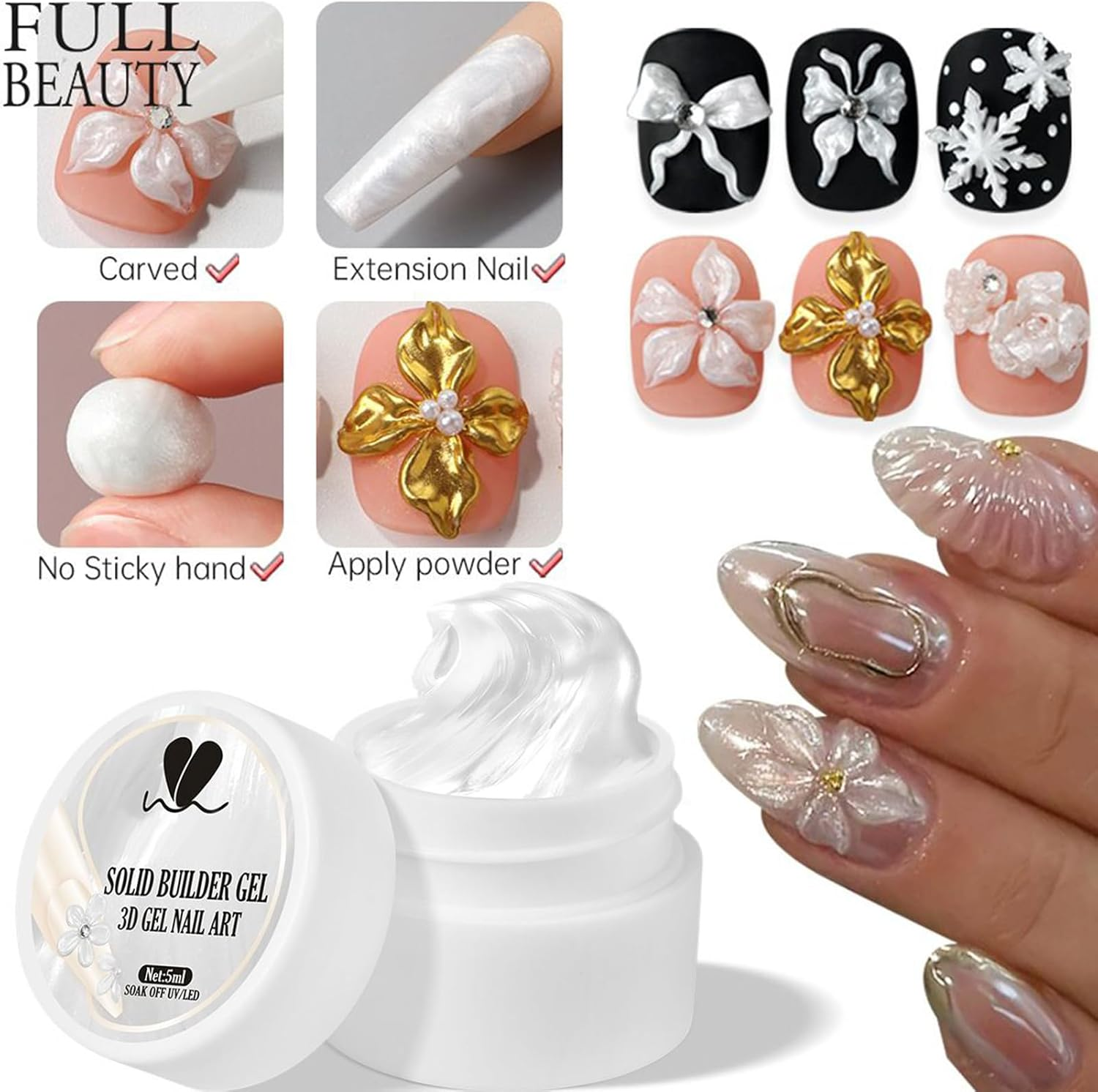 Sculpting Gel for Nails - Solid Builder Nail Gel | 5Ml Non- Sticky Manicure Builder for Molding Carving Extension Design Women Home Salon image number 2