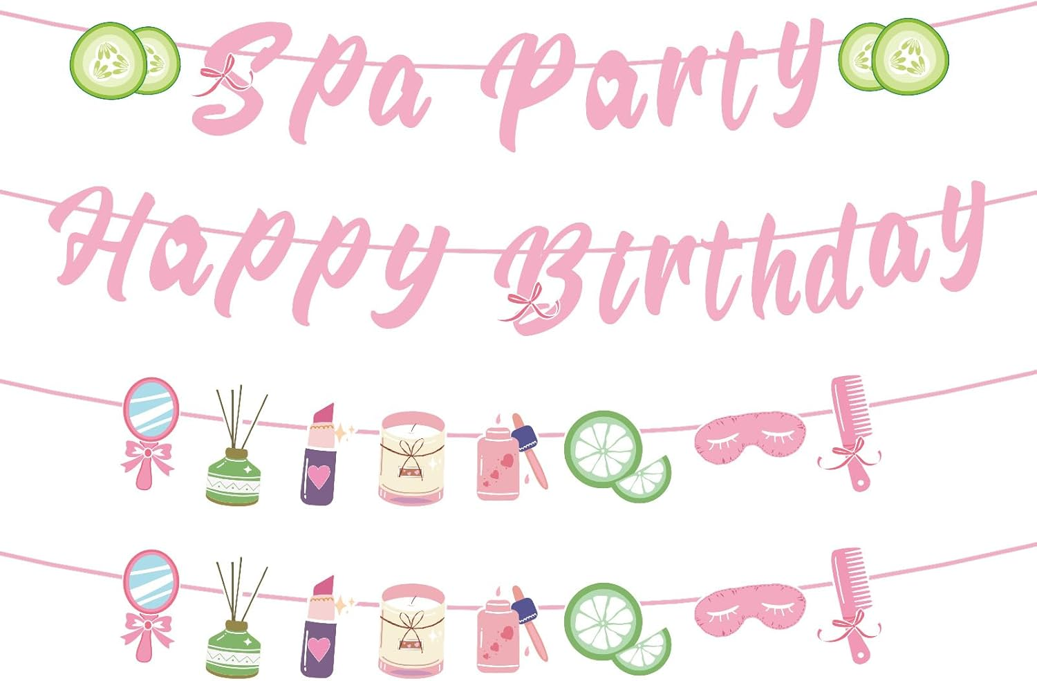 Tinoaly Spa Party Decorations, Pre-Strung Pink Happy Birthday Banner & Sign Perfect for Girls Women Spa Day Sleepover Slumber or Makeup Theme Birthday Party Supplies image number 3