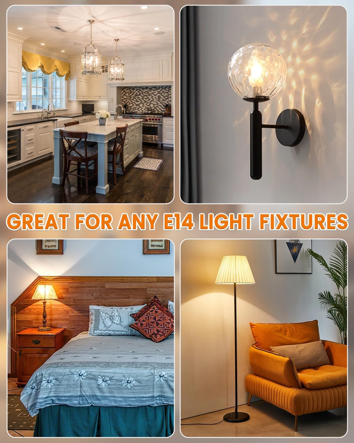 Doright E14 LED Filament Candle Bulb 4W, C35 SES Candle Light Bulbs - 4W LED Equivalent 40W Halogen - Warm White 2700K - Non Dimmable - 2 Packs image number 1