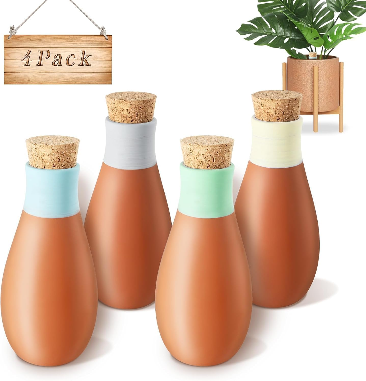 Plant Watering Globes, 4 Pack Terracotta Pots Self Watering Pots, Slow Release Olla Watering Pots While Away - Self Watering Spikes for Indoor & Outdoor Plants with Easy Top Refill System image number 2