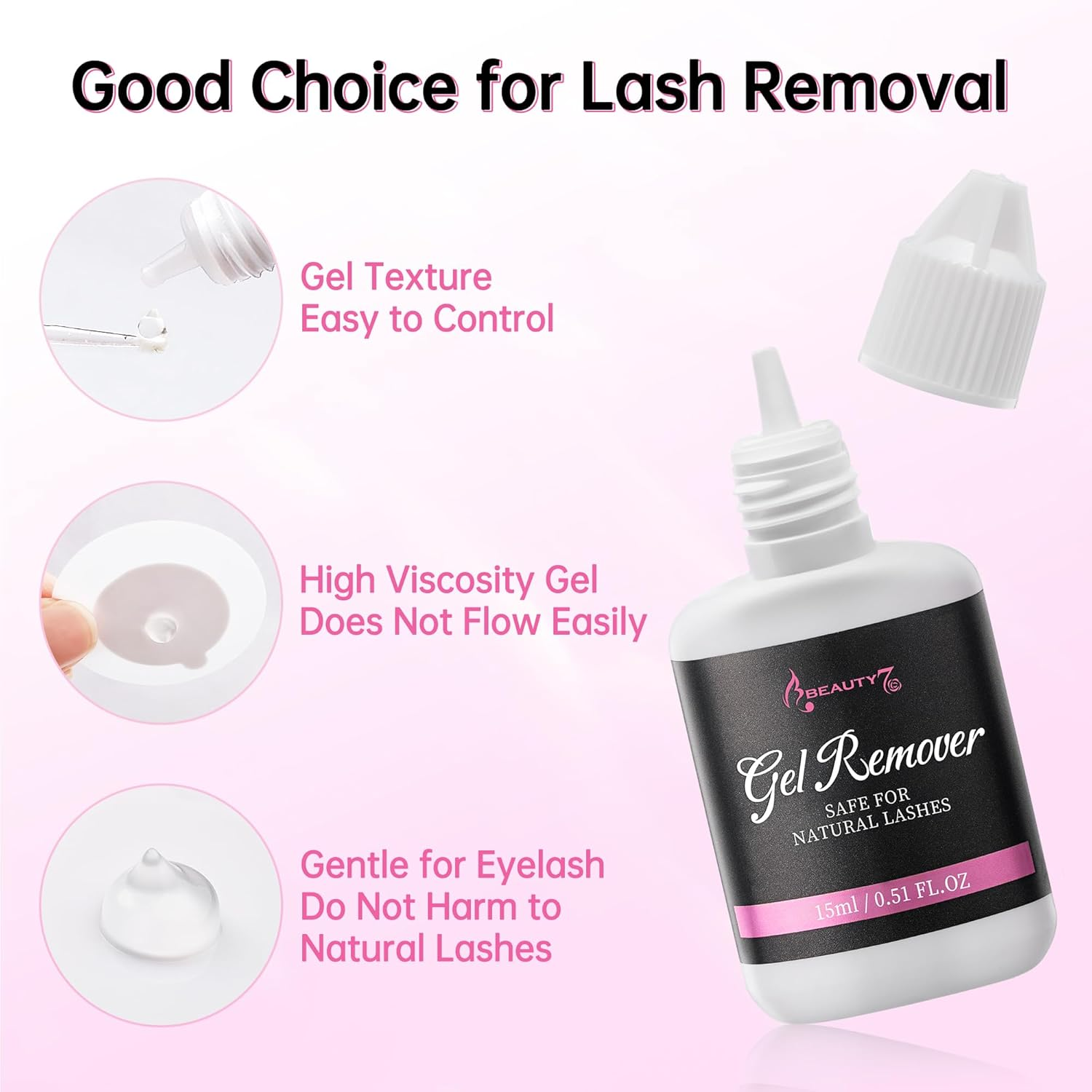 Beauty7 Eyelash Extension Gel Remover Lash Extensions Lash Remover for Eyelash Extension Removal Professional Clear 15Ml image number 1