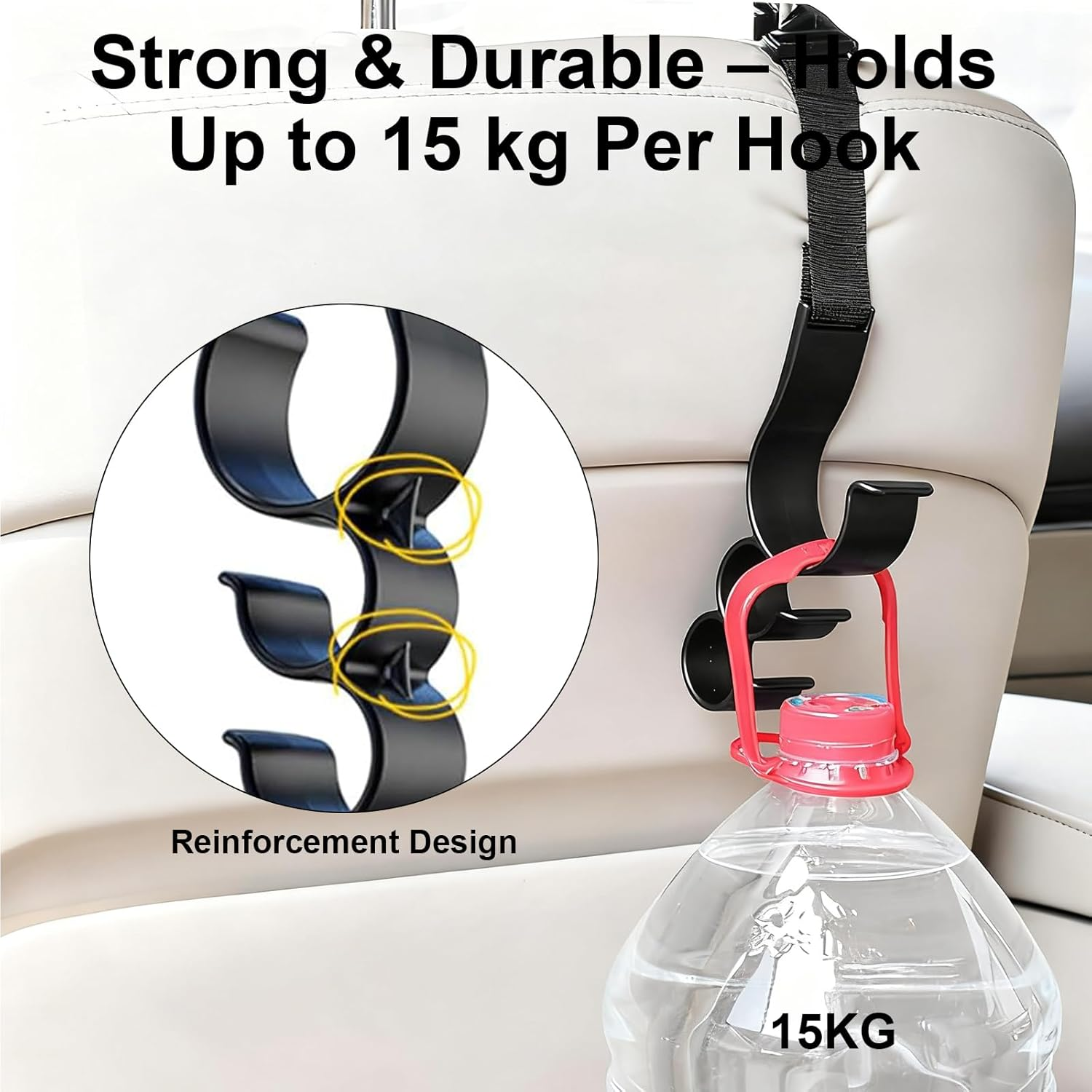 MAEZOE 2PCS Car Headrest Hooks, Space-Saving Backseat Hanger for Bags, Umbrellas & Coats, Easy Install, Durable, Universal for Drivers & Families image number 6