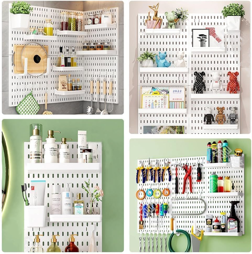 Wall Pegboard Organiser Kit, 90X42 Cm, White, 3 Panels with 17 Accessories, Home Office Storage System image number 5