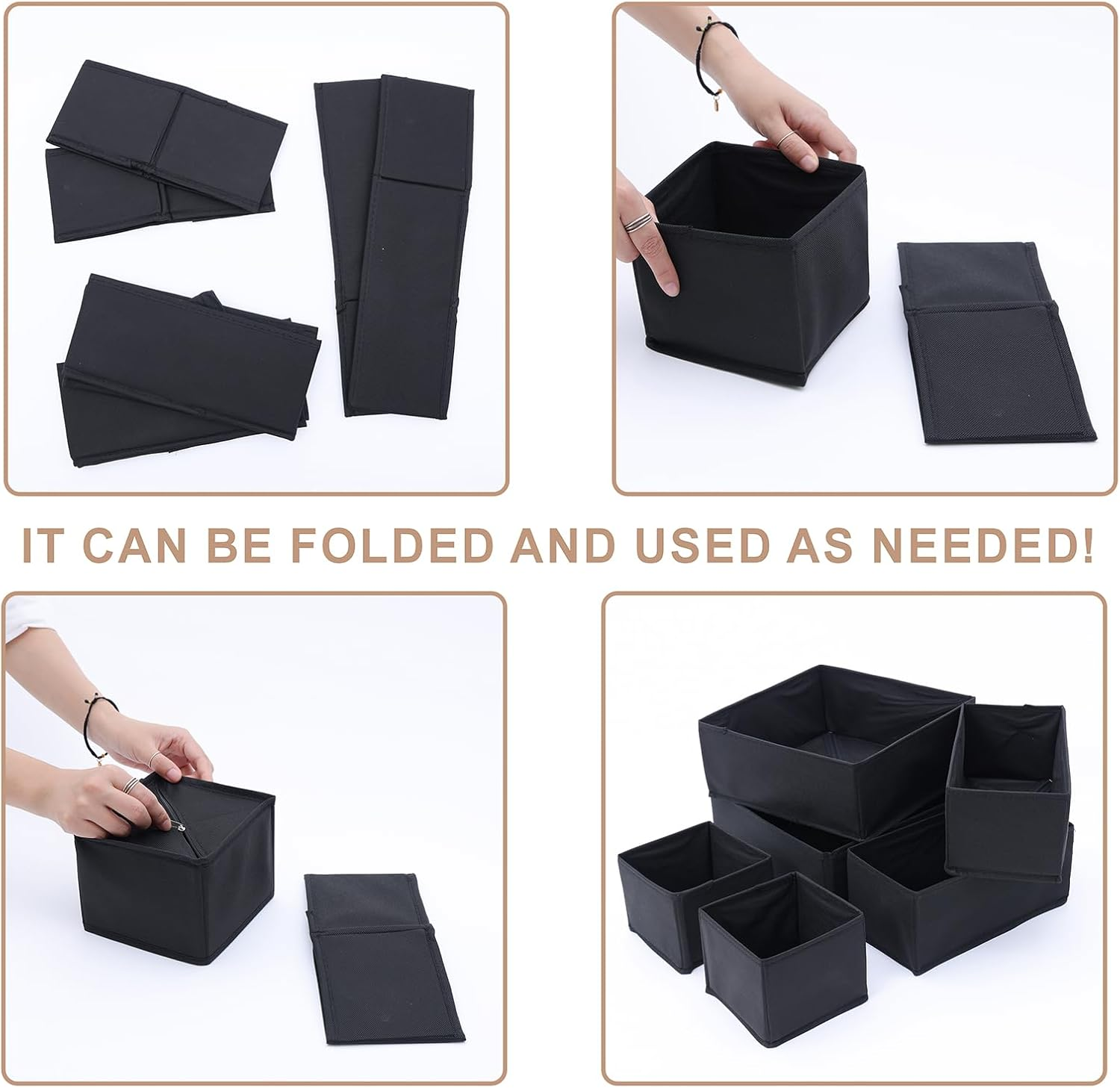 Okam Clothes Drawer Organiser Set of 8 - Underwear/Bra/Sock Organiser with Bonus Shoe Bag - Versatile Organisers for Drawers - Tidy Storage Solution for Bedroom - Foldable Design - Black image number 1