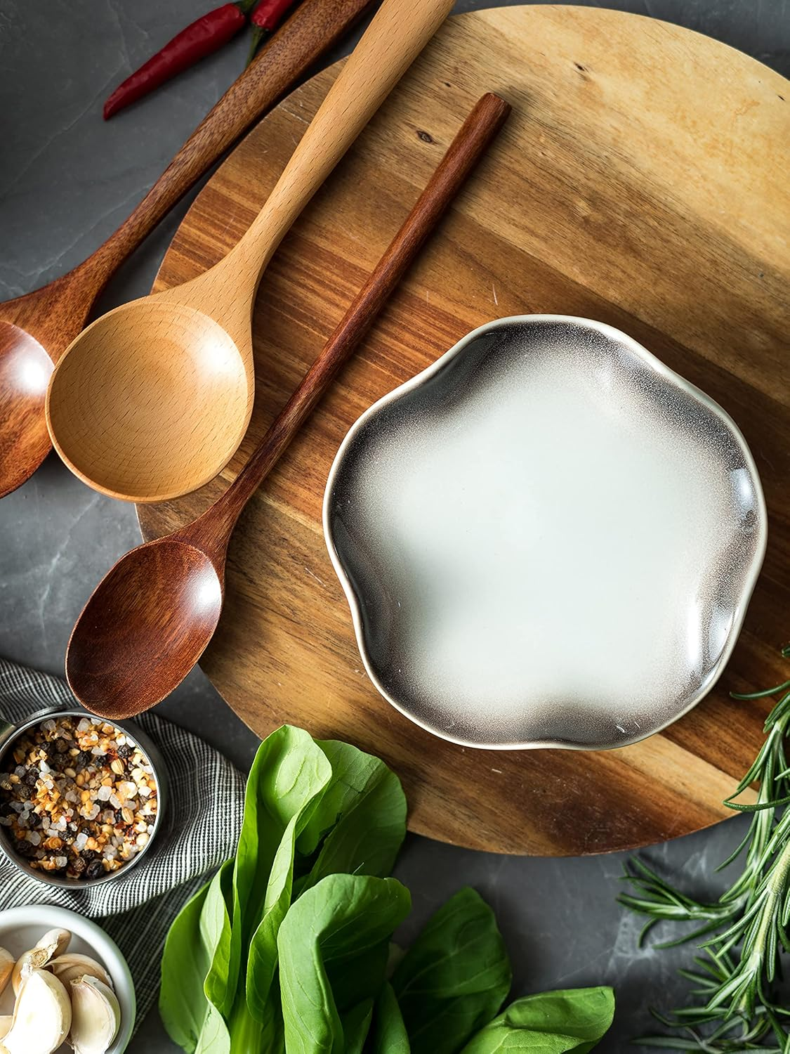 Ceramic Spoon Holder for Stove Top, Cute Coffee Spoon Rest with Ruffled Edge for Coffee Bar, Cooking Stove Spoon Holder for Multiple Utensils, Modern Kitchen Decor Housewarming Christmas Gift image number 2