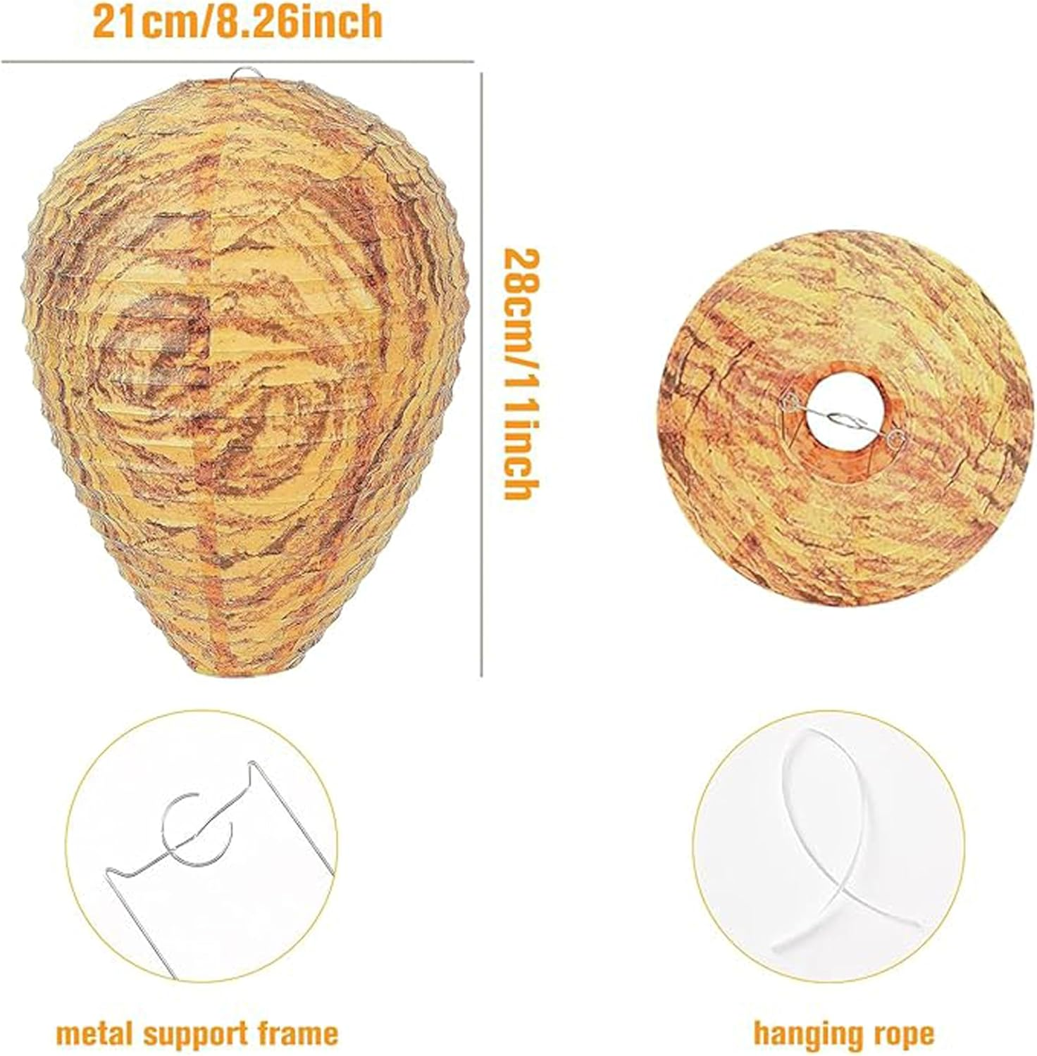2 Pcs Wasp Nest Decoy,Outdoor Decoration Simulation Wasp Nest Decoration Pendant,Hanging Fake Wasp Nest Hornet Repellent Trap,Deterrence Wasps Stay Away from Wasps Decor for Home and Garden image number 4