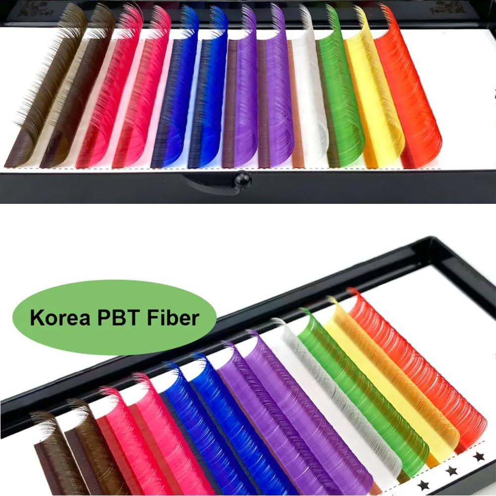 Eyelash Extension Classic Lashes 8 Colors Rainbow Cluster Lashes 0.07Mm Premade Classic Individual Lashes Colored Volume Lash Extensions for Christmas New Year for Girls Makeup (0.07-C-12Mm) image number 1