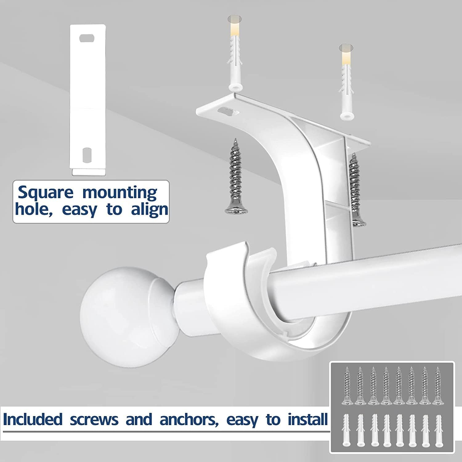 Curtain Rod Brackets Holders,6 Pack Ceiling Curtain Rod Brackets, White Curtain Rod Holder Hooks for 1 Inch Rod, Aluminum Alloy, Heavy Duty Ceiling Hooks for Curtains Shower Curtain Rod Bracket Hanger image number 5