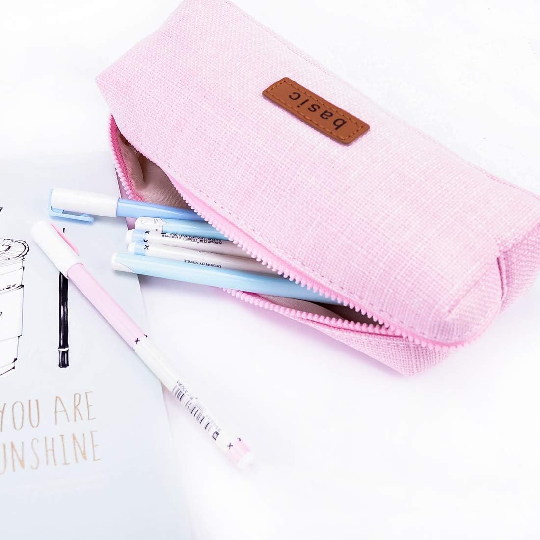 QYINXIU 2 Pack Small Pencil Case, Pencil Pouch, Cotton Linen Pencil Case Pouch Bag, Office Storage Organizer Coin Pouch Cosmetic Bag (Pink+Grey)