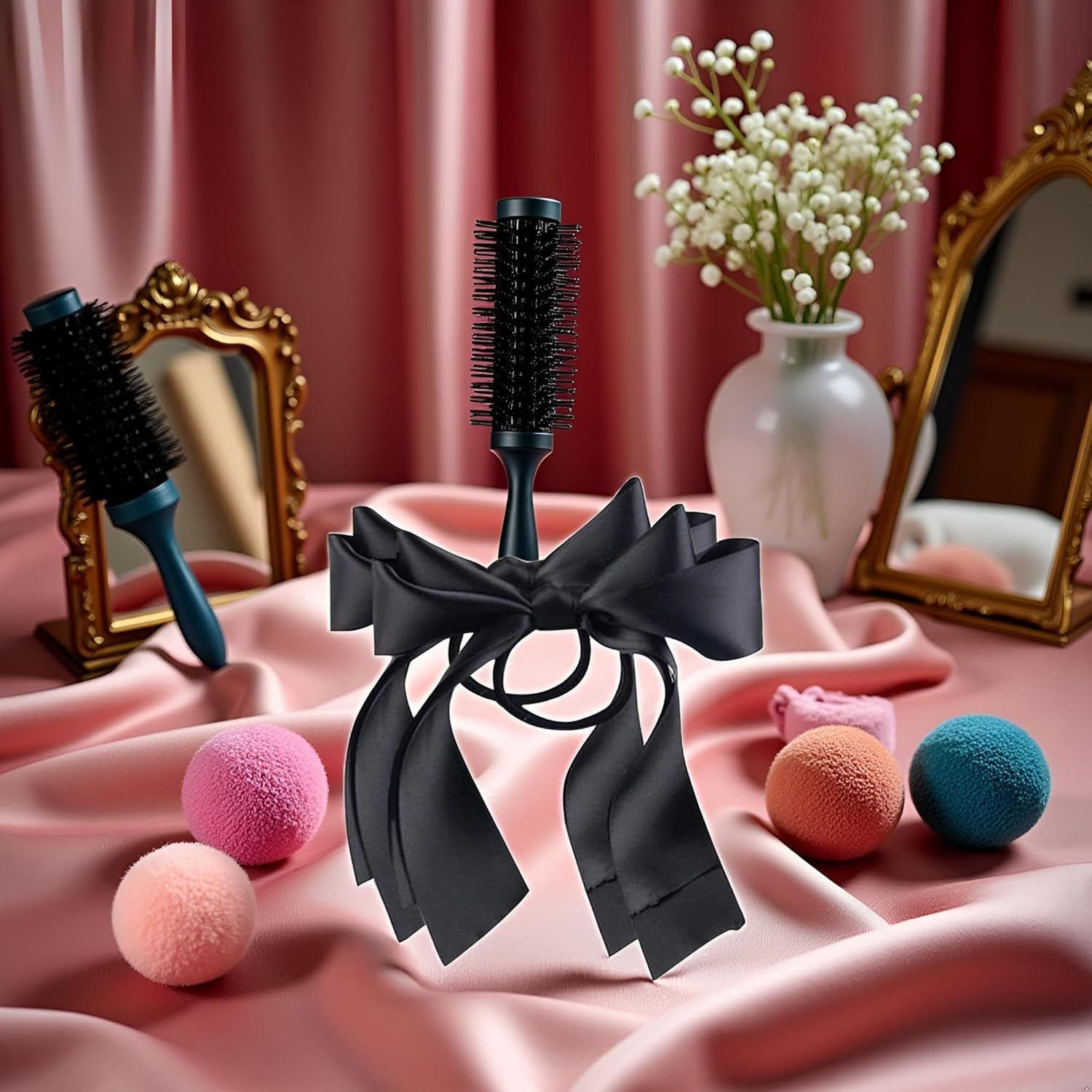 2 Pcs Black Ribbon Rope Bowknot Hair Ties, Elastic Hair Band Girl Hair Styling Accessories Ponytail Holders