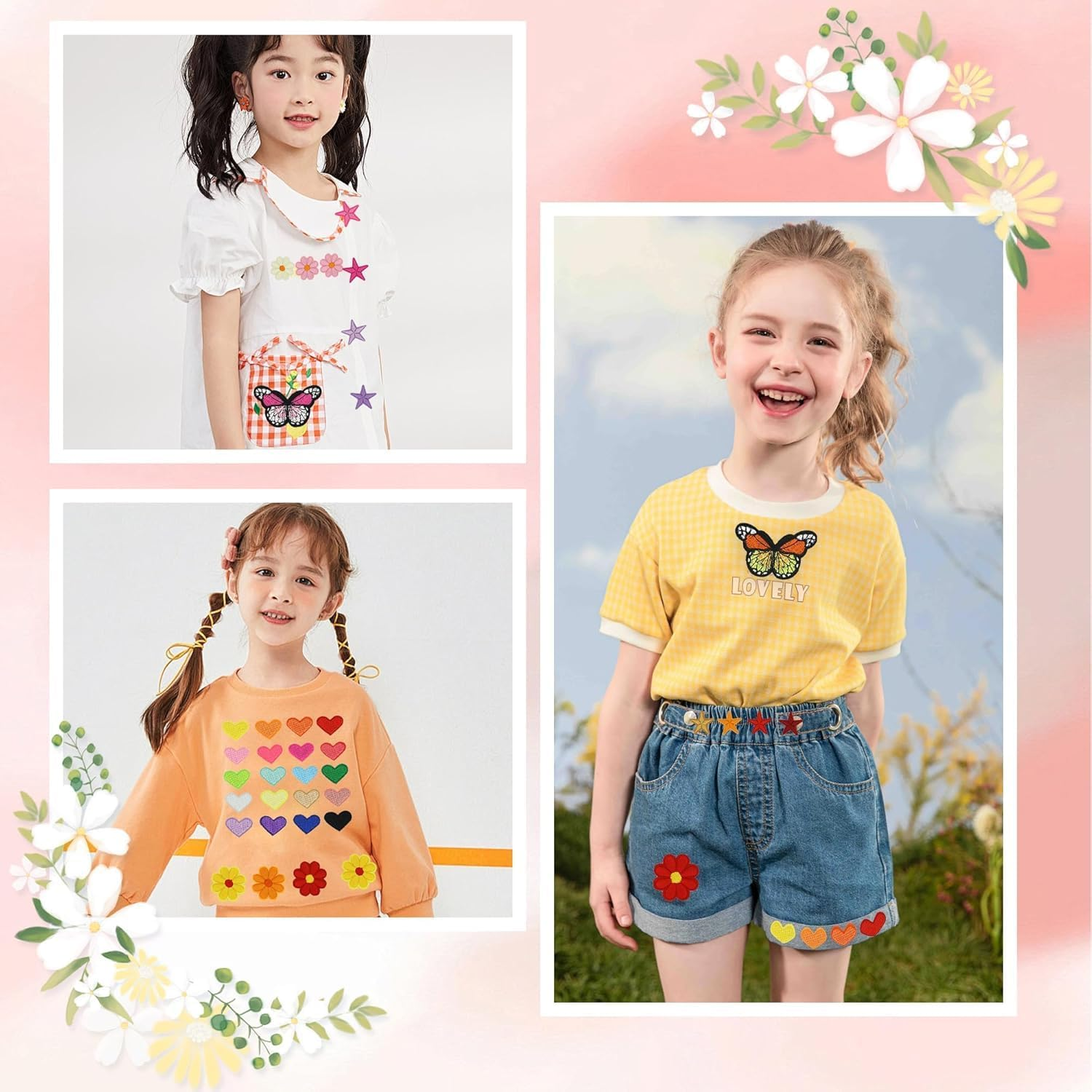 87 Pack Iron on Patches for Clothes, Assorted Styles Sew on Embroidery Patches, Flower Heart Butterfly Star Iron on Patches, Small Iron on Patches for Hats Jeans Jackets DIY image number 1