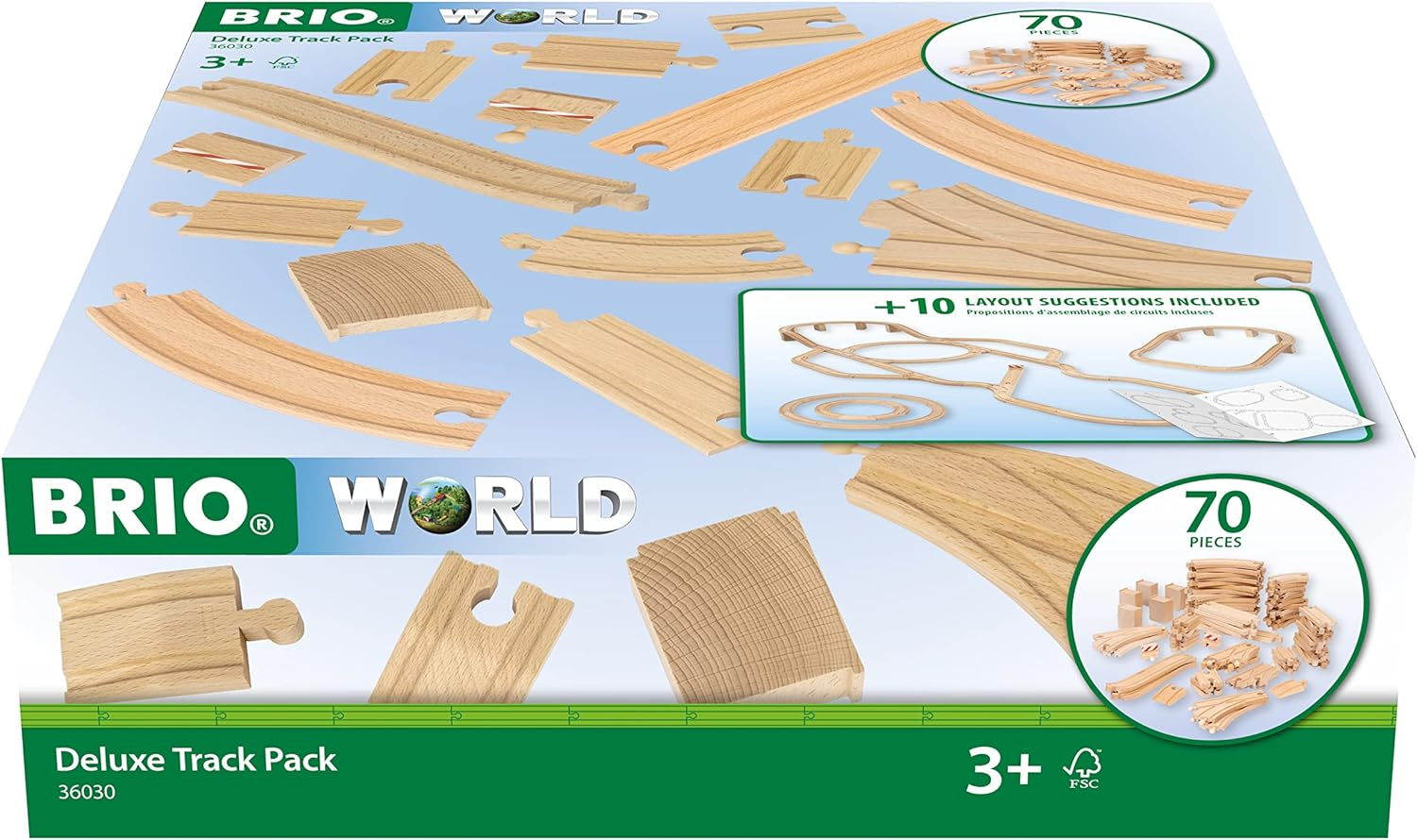 BRIO Deluxe Track Pack - 70Pcs Wooden Railway Pieces - Multicolor - O Scale - Train Track image number 4