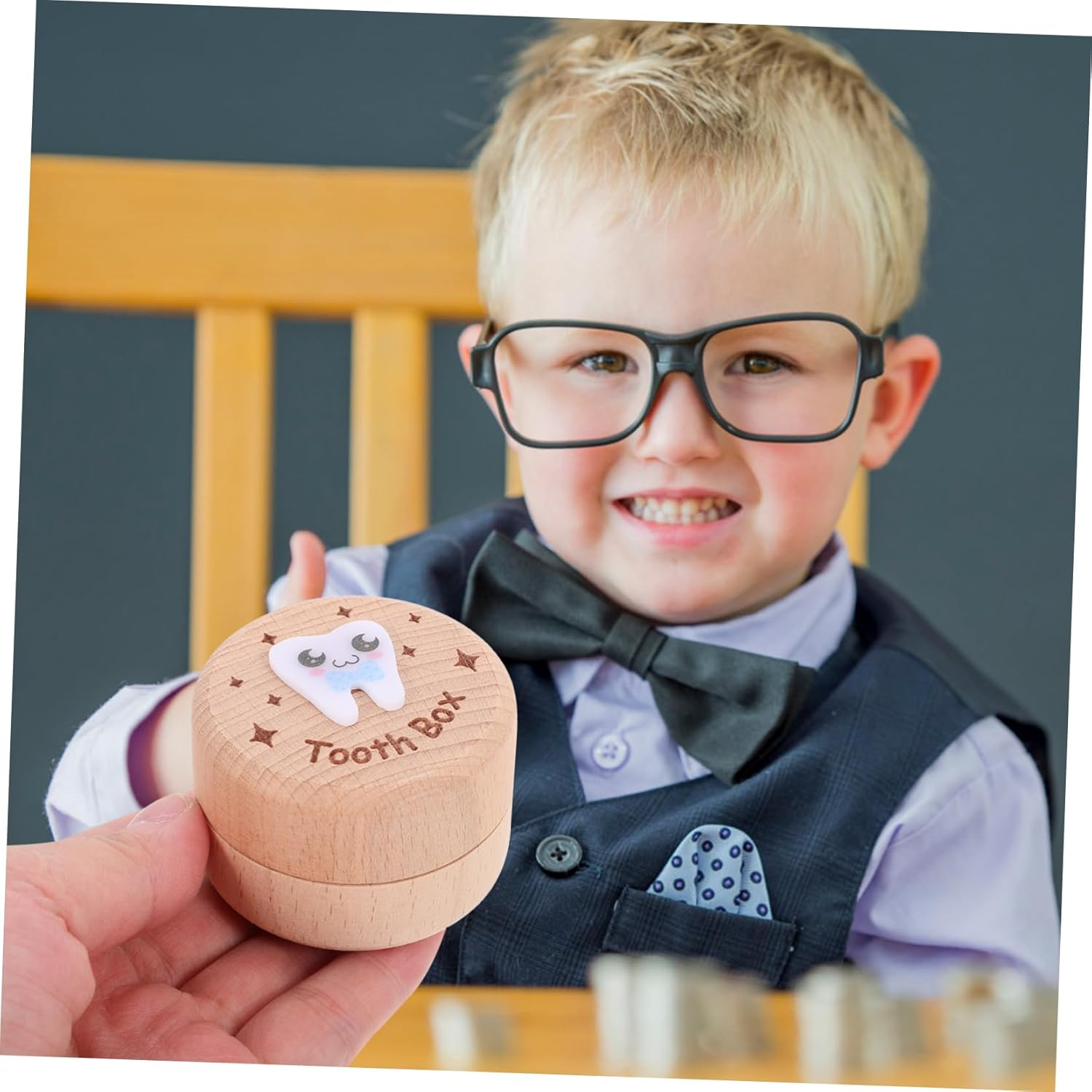 SECFOU Wooden Tooth Box First Tooth Collection Case Boys and Girls Fetal Hair Modern Design image number 1