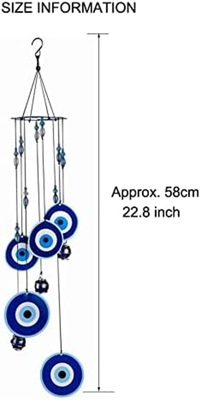 Wind Chimes Evil Eye Wall Hanging Decoration Hanging Bell Chimes Ornament for Home Garden Yard (Evil Eye) image number 2