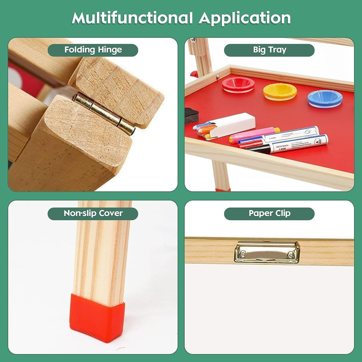 Wooden Art Easel for Kids, Double Sided Kids Easel with Whiteboard & Chalkboard, Height Adjustable Drawing Stand Kit for Kids with Painting Accessories, Education Supplies for Boys and Girl image number 4