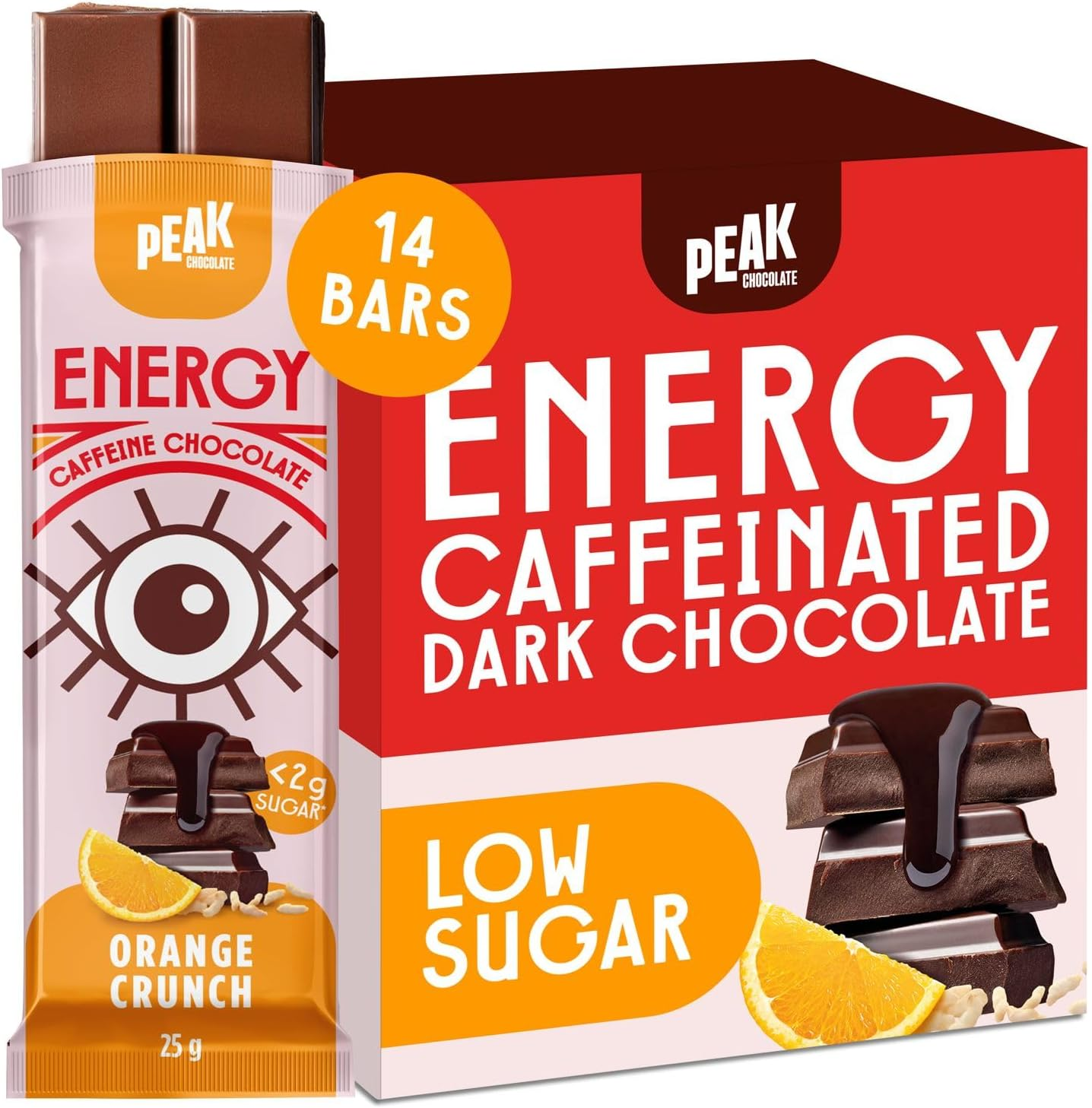 Peak Energy Caffeinated Dark Chocolate Energy Bars with Sea Salt - Sugar Free Chocolate, High Protein, 100Mg Natural Caffeine, Healthy Snack for Energy and Focus - Keto-Friendly - 14 Bars image number 6