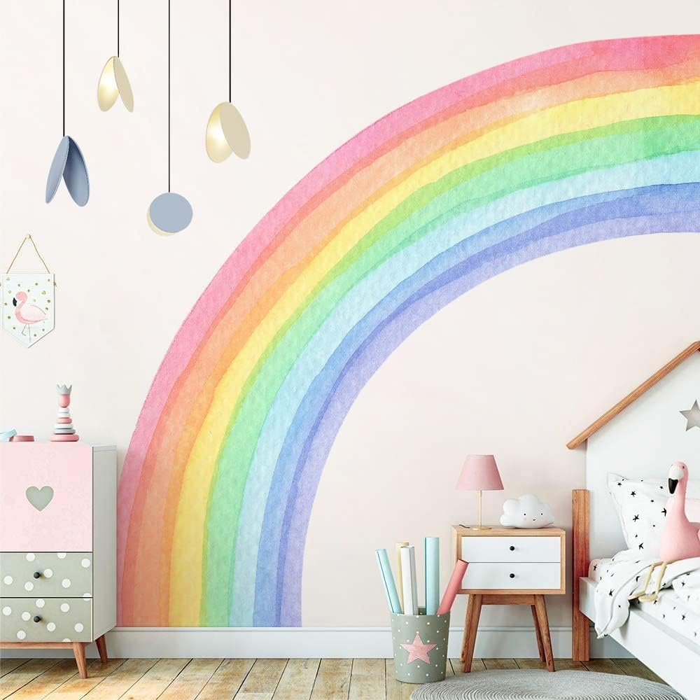 Amaonm Removable Large Boho Watercolor Half Rainbow Wall Stickers Murals Giant Peel and Stick Self Adhesive Colorful Pastel Rainbow Wall Decals Wallpaper for Kids Girls Bedroom Nursery Decoration (L image number 6