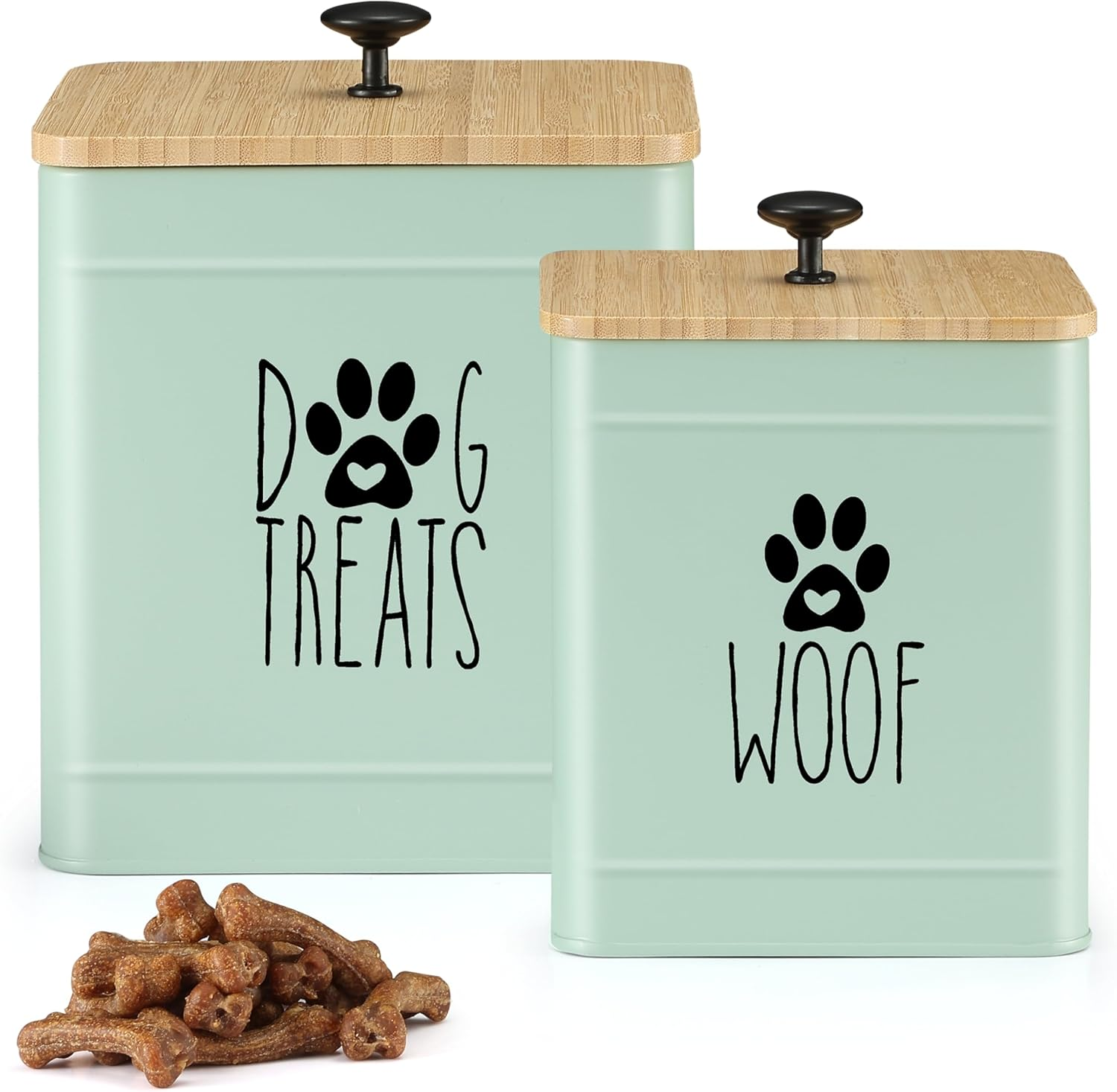 PERFNIQUE Dog Treat Container Set of 2 with Airtight Lid, Dog Cookie Jar for Kitchen Counter, Pet Treat Canister and Storage, 7.8X6.2 & 7.3X5.5 (Grey)