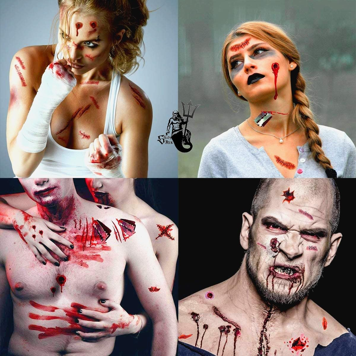 9 Sheets Halloween Tattoos Kids Temporary - Halloween Stickers Waterproof - Cuts, Stitches, Scars, Wounds - Halloween Sticker Pack for Adults Kids - 10.5X6Cm - Steadyink&reg; image number 3