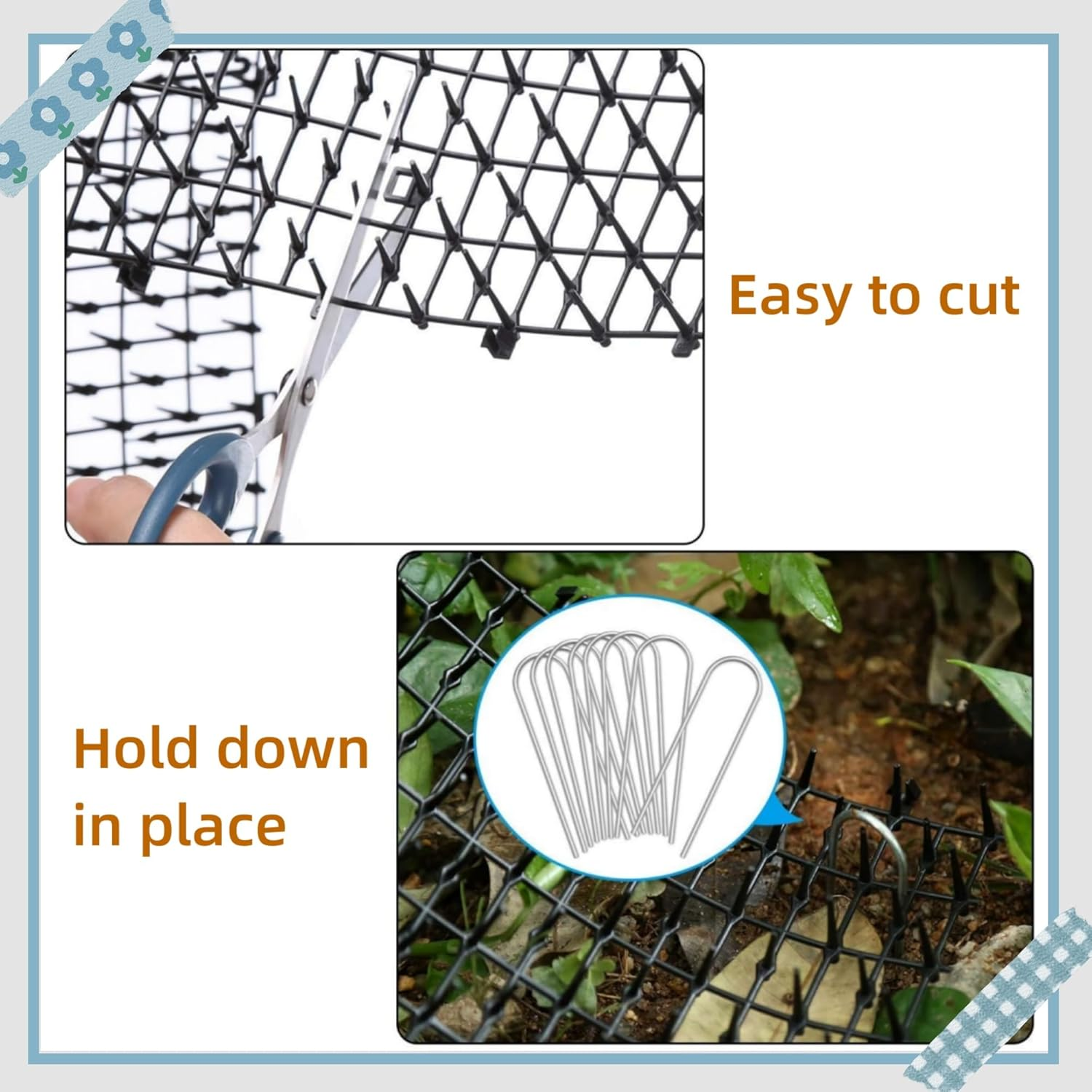 6.6 FT Cat Scat Mat with Spikes Black Cat Deterrent Mats Plastic Scat Mat for Cats Includes 8 U Nails image number 4