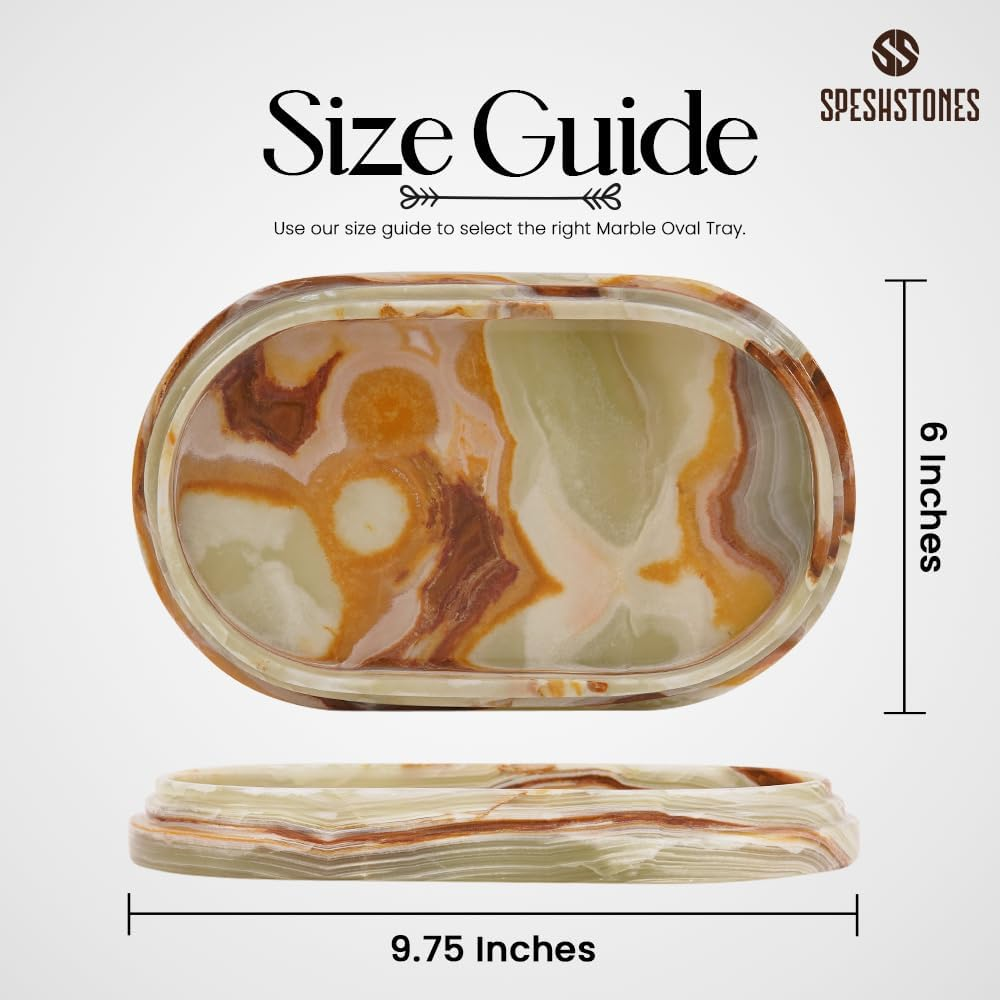 Marble Vanity Tray 9.75 Inch Green Handmade Oval Food Tray for Kitchen Countertop, Ideal Decorative Stone Trays for Perfume, Jewelry - Coffee Table Centerpieces for Dining Room image number 6