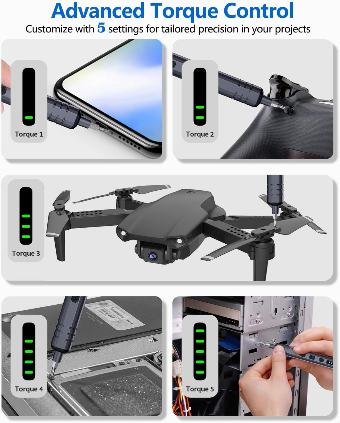 Unamela Mini Electric Screwdriver Set: 140 in 1 Small Electric Screwdriver Cordless - 120 Precision Bits, 5 Torque Settings, LED Light, Magnetic Power Screwdriver Repair Tool Kit for PC RC Electronics image number 3