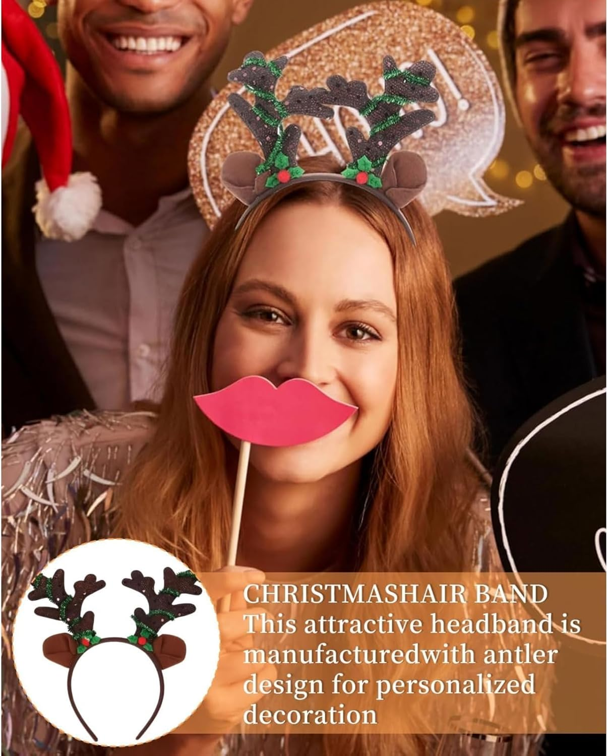 Itadaku 3 PCS Christmas Headbands for Girls, Reindeer Antlers, Santa, Tree and Festival Hairbands for Holiday, Party, Halloween, and Christmas Dress-Up image number 1