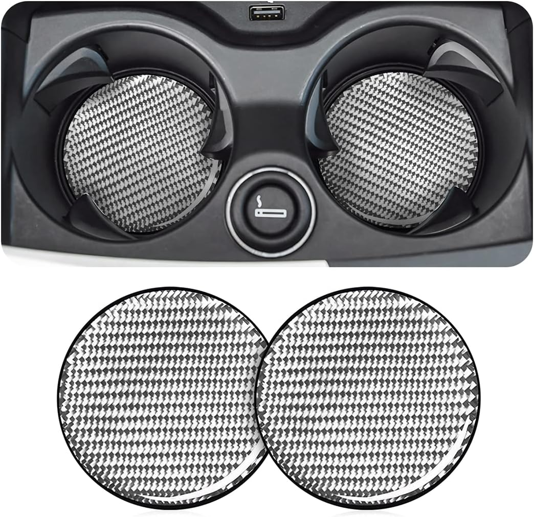 AUCELI 2 PCS Car Cup Holders, 2.75 Inch Carbon Fiber Coasters, Non-Slip Bottle Pad Embedded in Cup Mat, Durable Insert Drink Coaster, Universal Vehicle Interior Accessories (Red/Stylea)
