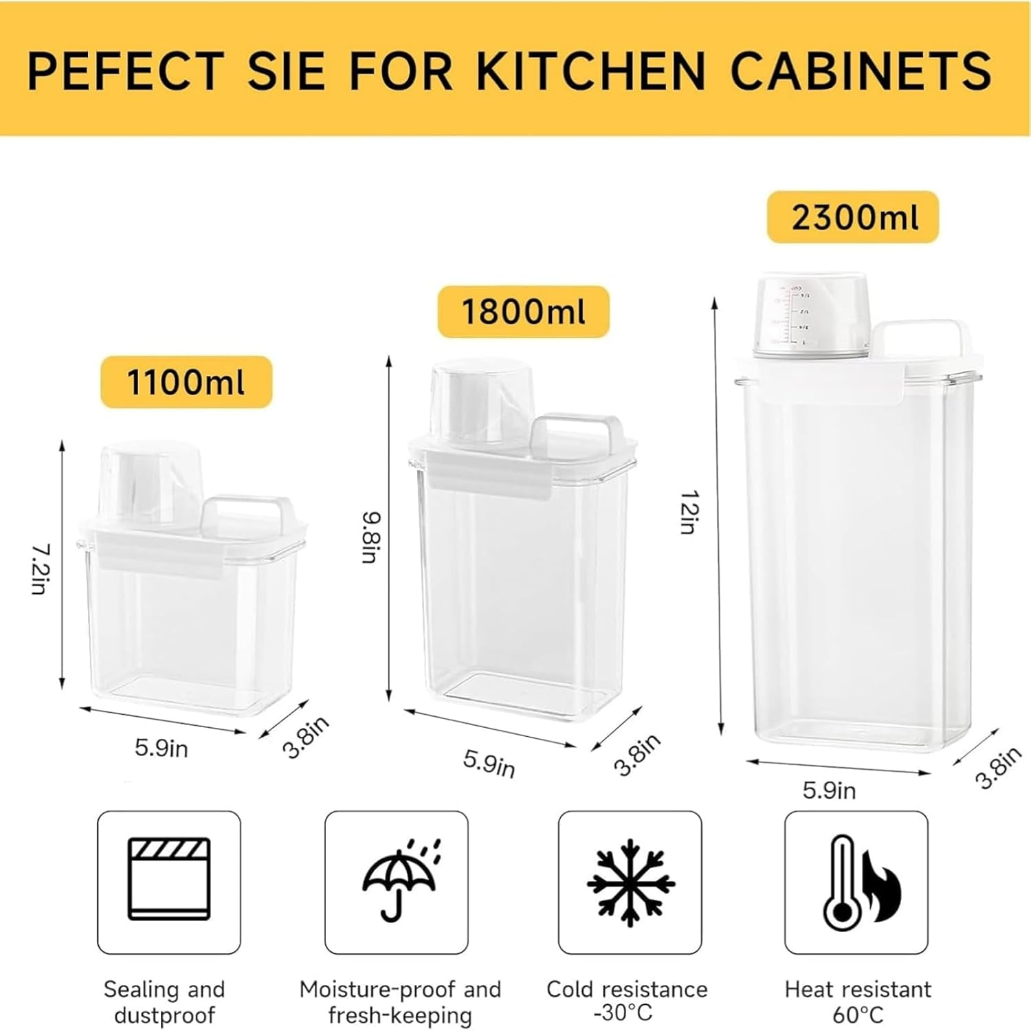 Airtight Food Storage Containers (2-Pack, 1.8L) | Cereal, Rice, Flour & Pet Food Storage | Kitchen Pantry Organization | Measuring Cup & Pour Spout Included image number 2