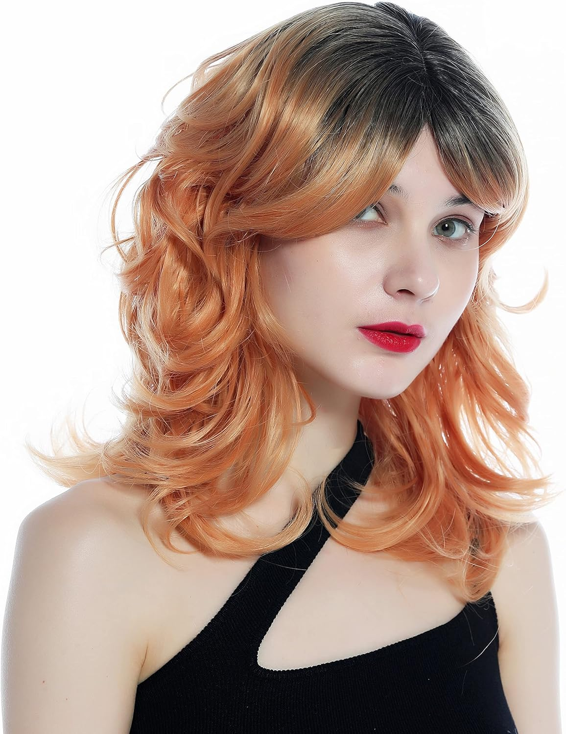 WIG ME up - SZL0673-T-010 Women'S Wig Wild Wavy Curly Shoulder Length Ombre Black Copper Blonde Wig image number 1