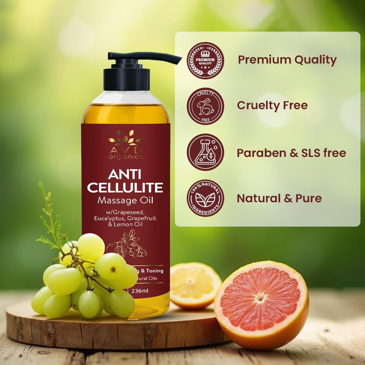 AVD Organics Anticellulite Massage Oil 236 Ml | Elevate Your Massage Rituals with This Oil Offering Deep Skin Nourishment and a Soothing Aromatic Touch| 8 Fl.Oz image number 6