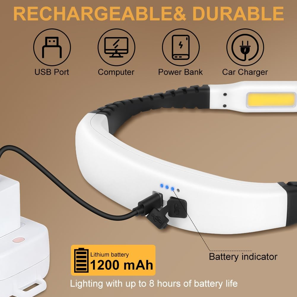 HOTUT Reading Lamp Neck, Book Reading Lamp Neck LED Book Lamp with Rechargeable Batteries, Ergonomic Reading Light with 4 Independent Light Sources, Adjusting Arm, Neck LED Book Lamp for Reading