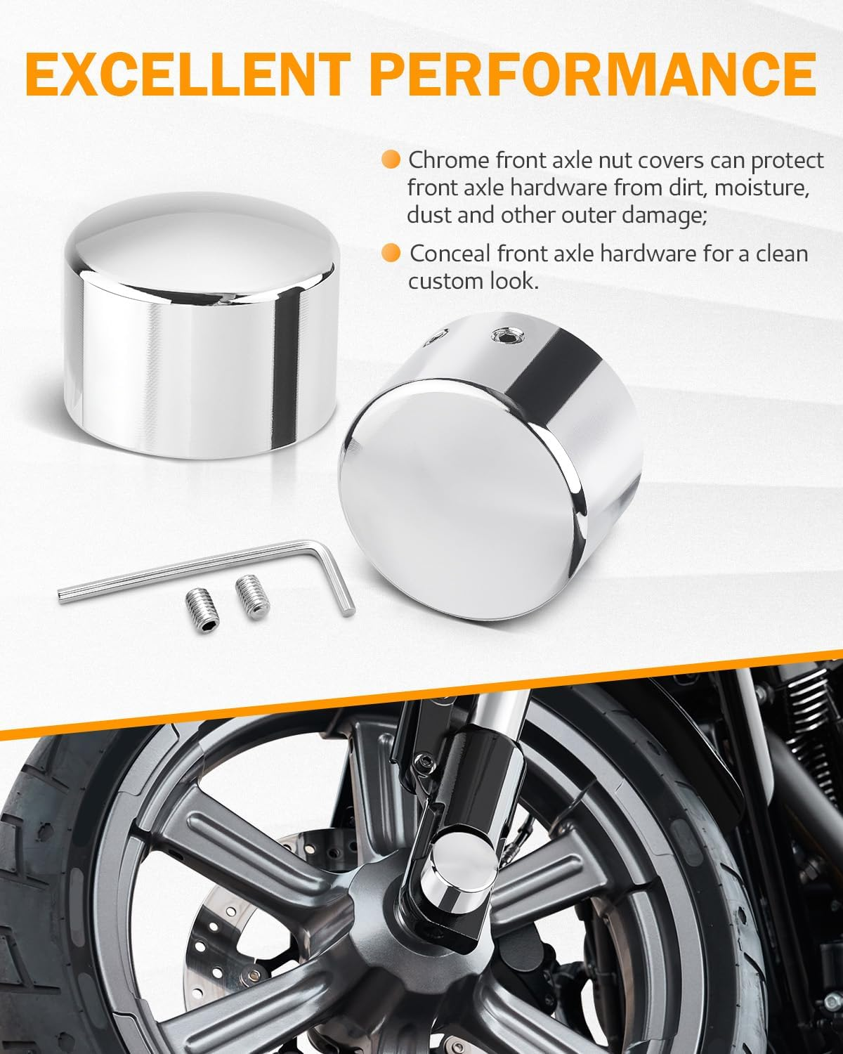 Lalaparts Chrome Front Axle Nut Cover Caps Compatible for Harley Softail Sportster Road King Electra Glide 2002-2019 image number 4