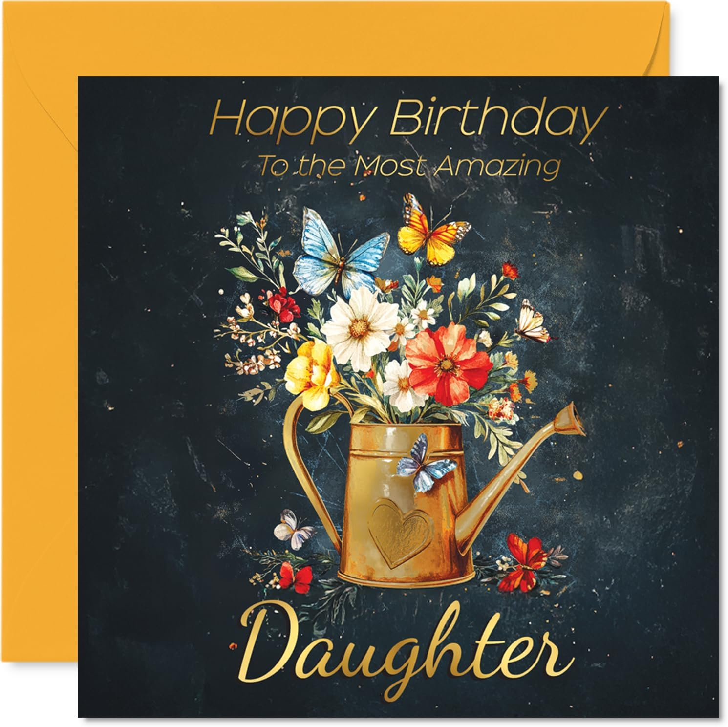 Gold Nana Birthday Card - Watering Can Flowers - Happy Birthday Card for Nana from Grandson Granddaughter, 145Mm Golden Floral Garden Greeting Cards
